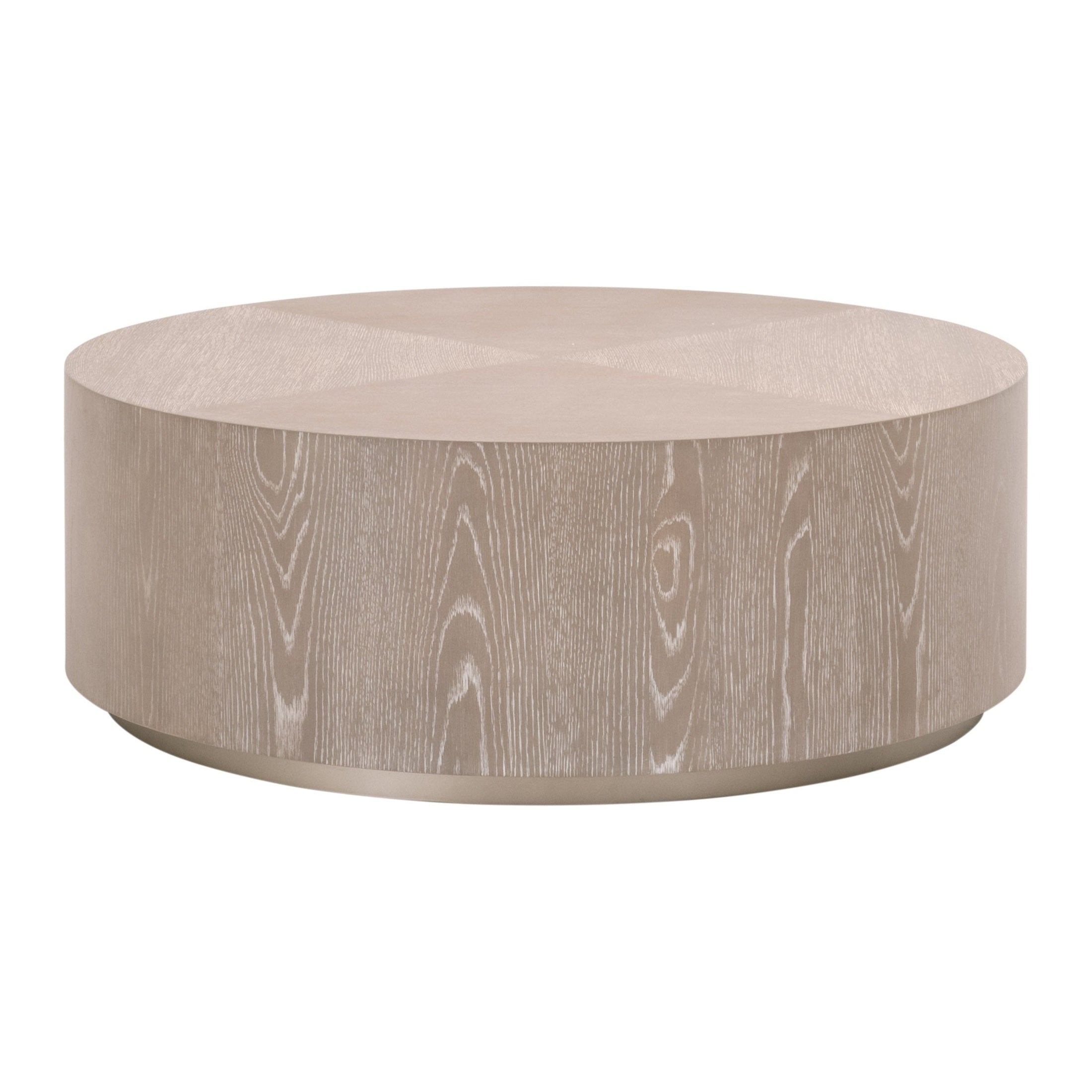 Roto Large Coffee Table with natural gray oak veneer and brushed silver base by Essentials for Living