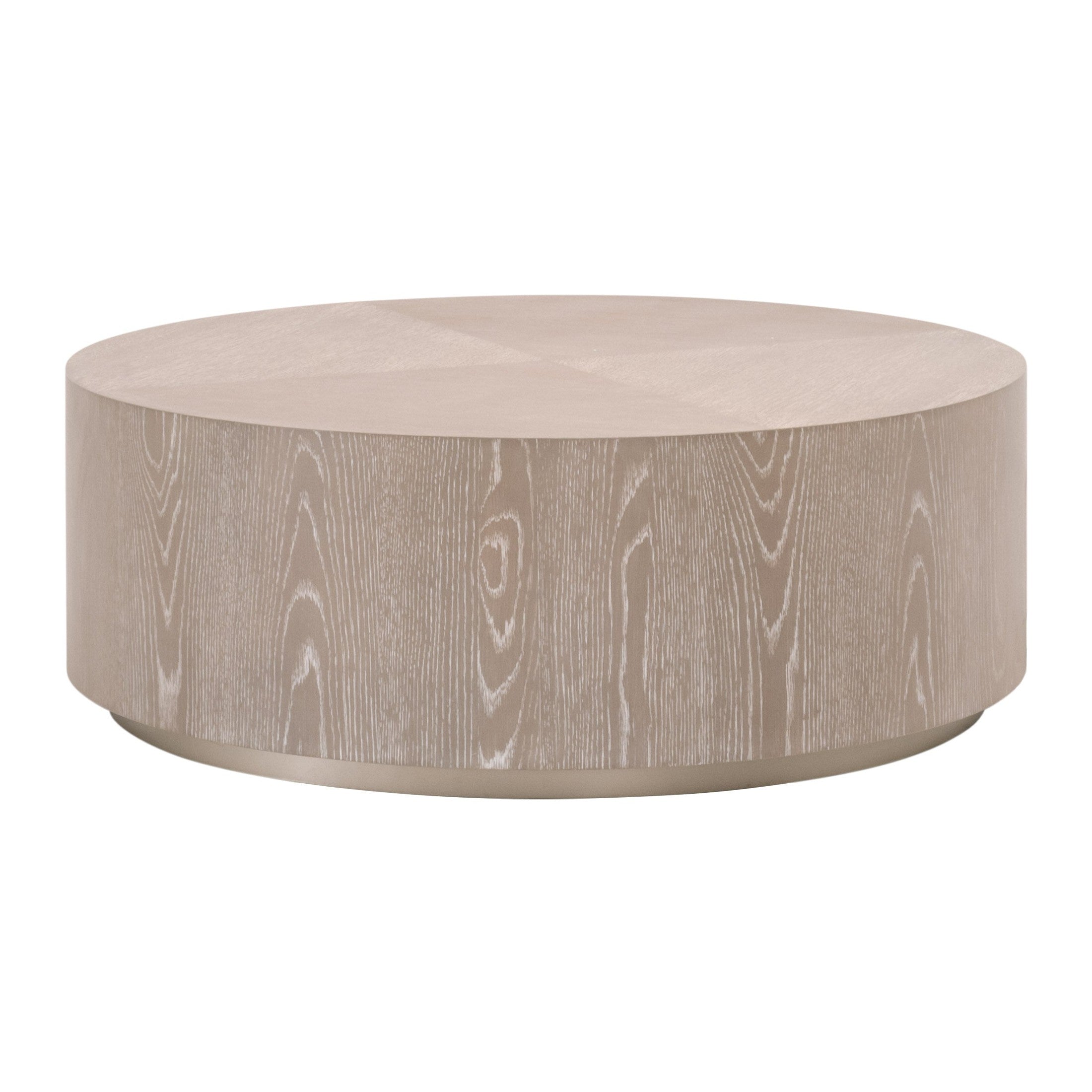 Roto Large Coffee Table round oak veneer table in natural gray finish with diamond pattern by Essentials For Living