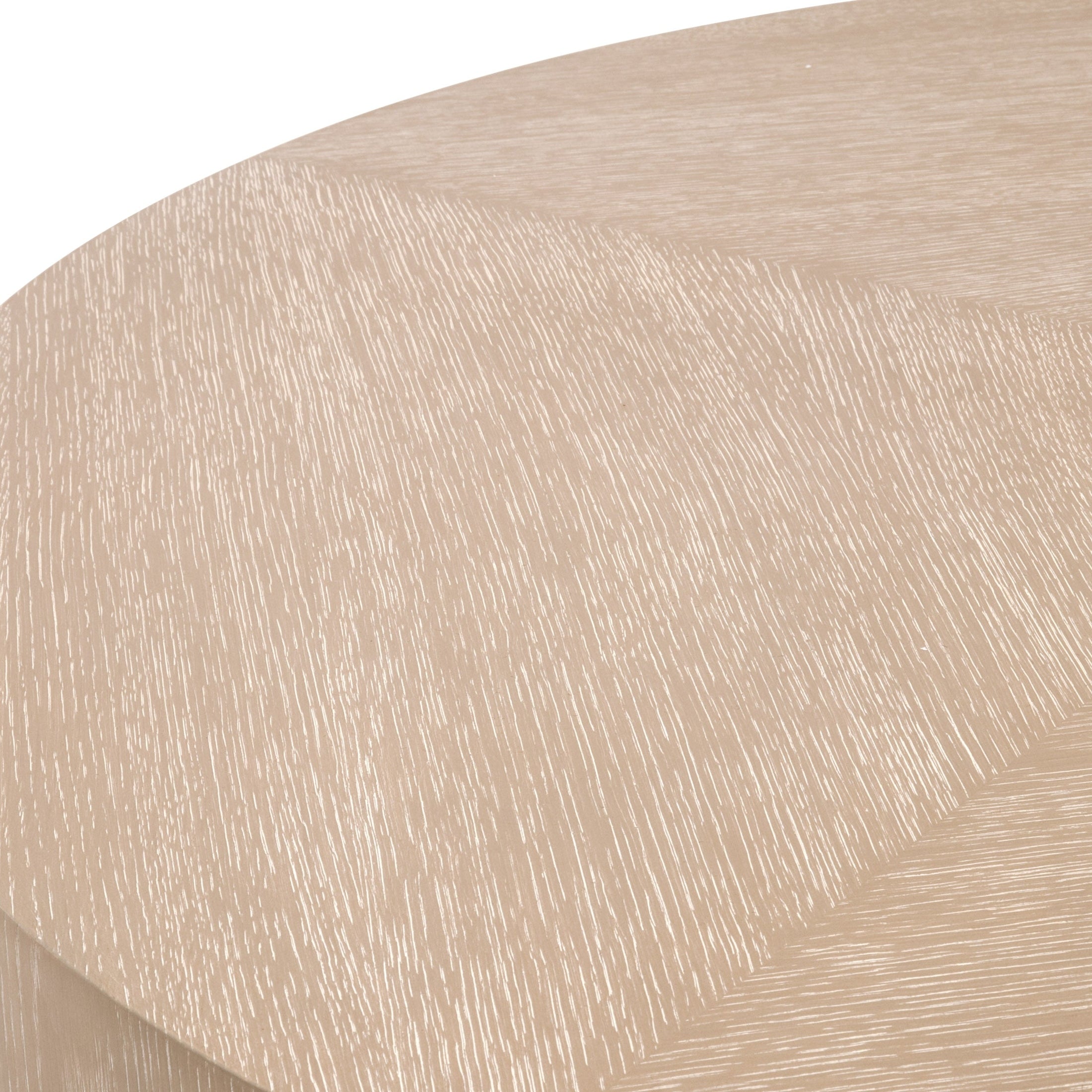 Close-up of the natural gray oak diamond-patterned tabletop of the Roto Large Coffee Table by Essentials for Living