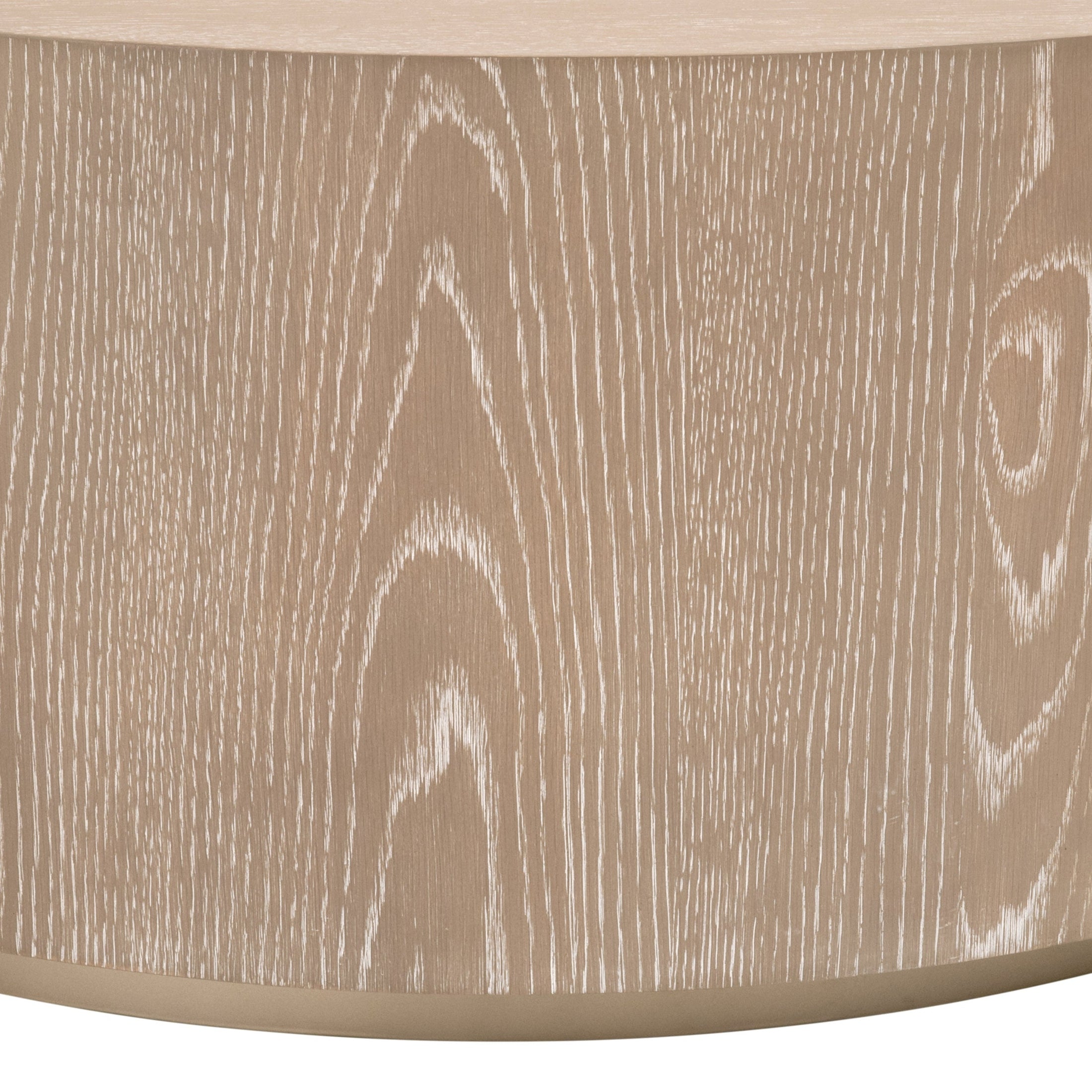 Close-up of natural gray oak veneer grain on Roto Large Coffee Table by Essentials for Living.