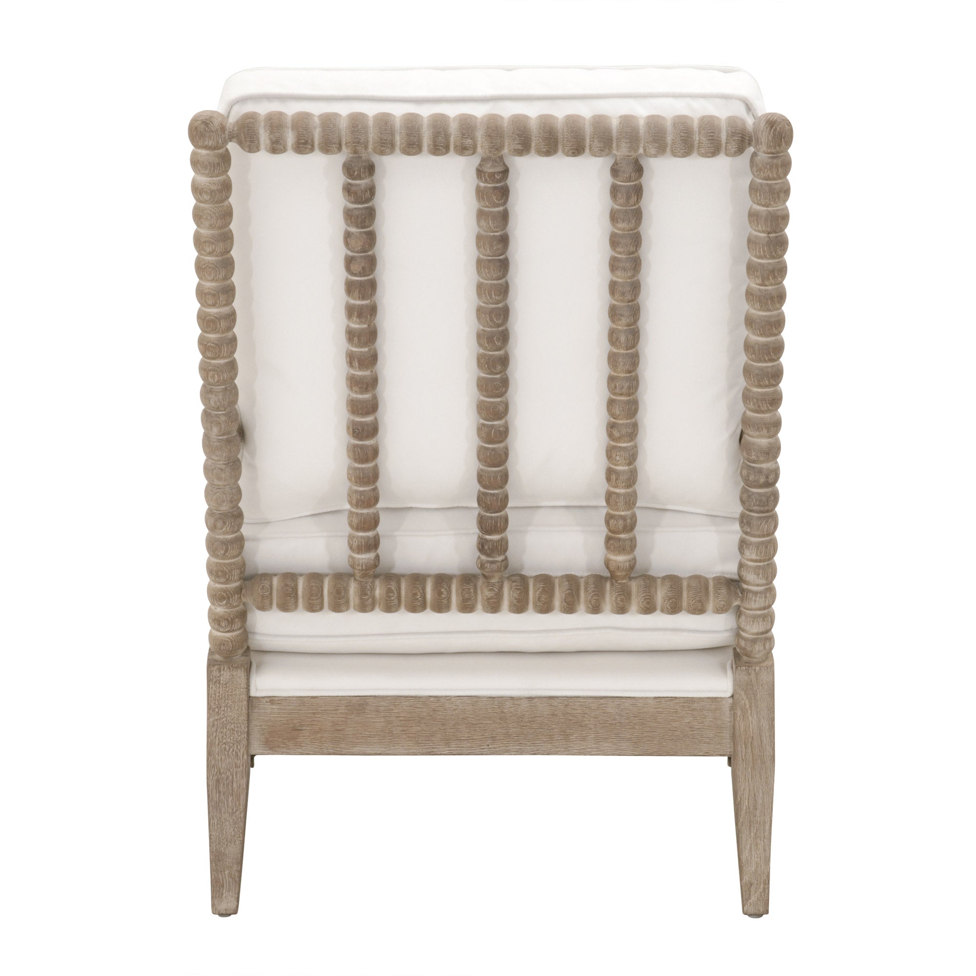 Back view of Rouleau Club Chair with natural gray oak frame and white upholstery by Essentials For Living