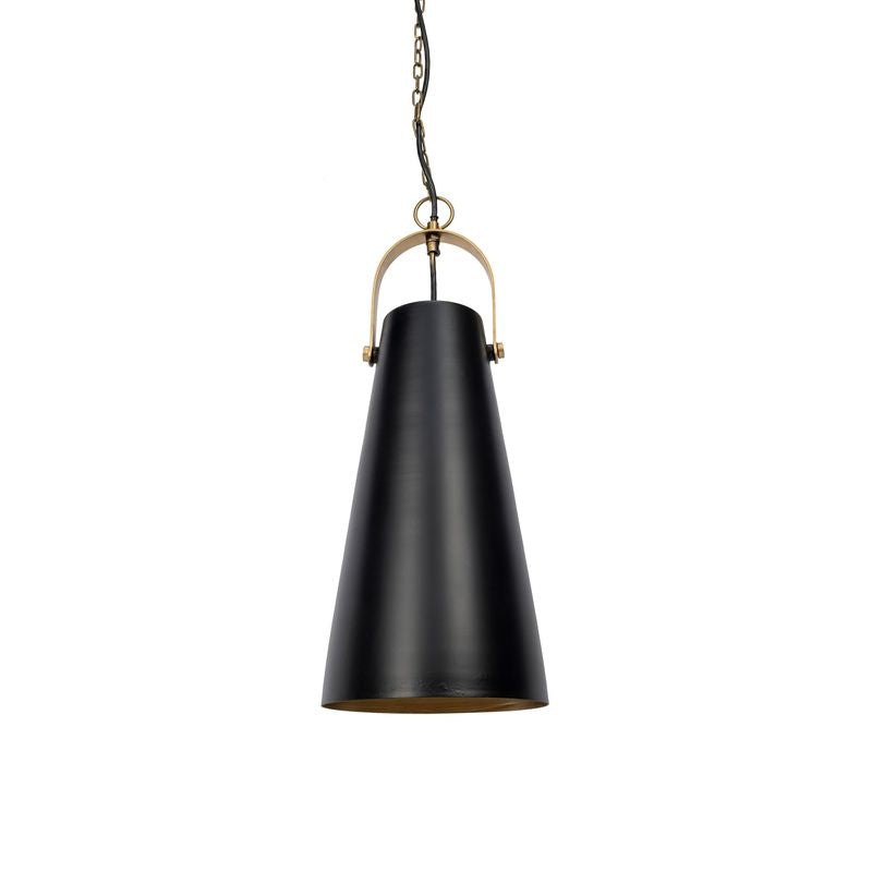 Ryan Pendant light in black nickel finish – sleek elongated iron pendant with polished surface and adjustable cord, perfect for modern kitchens or dining areas.