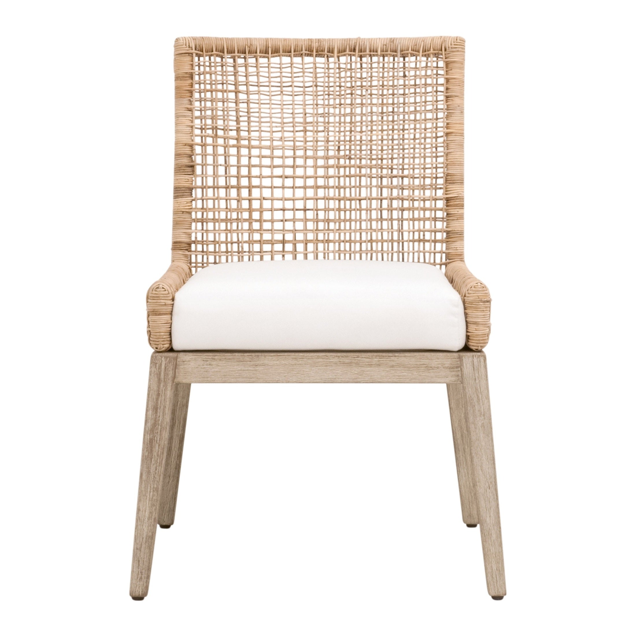 Essentials for Living Seaside Dining Chair with natural rattan backrest and cushioned seat in light wood finish