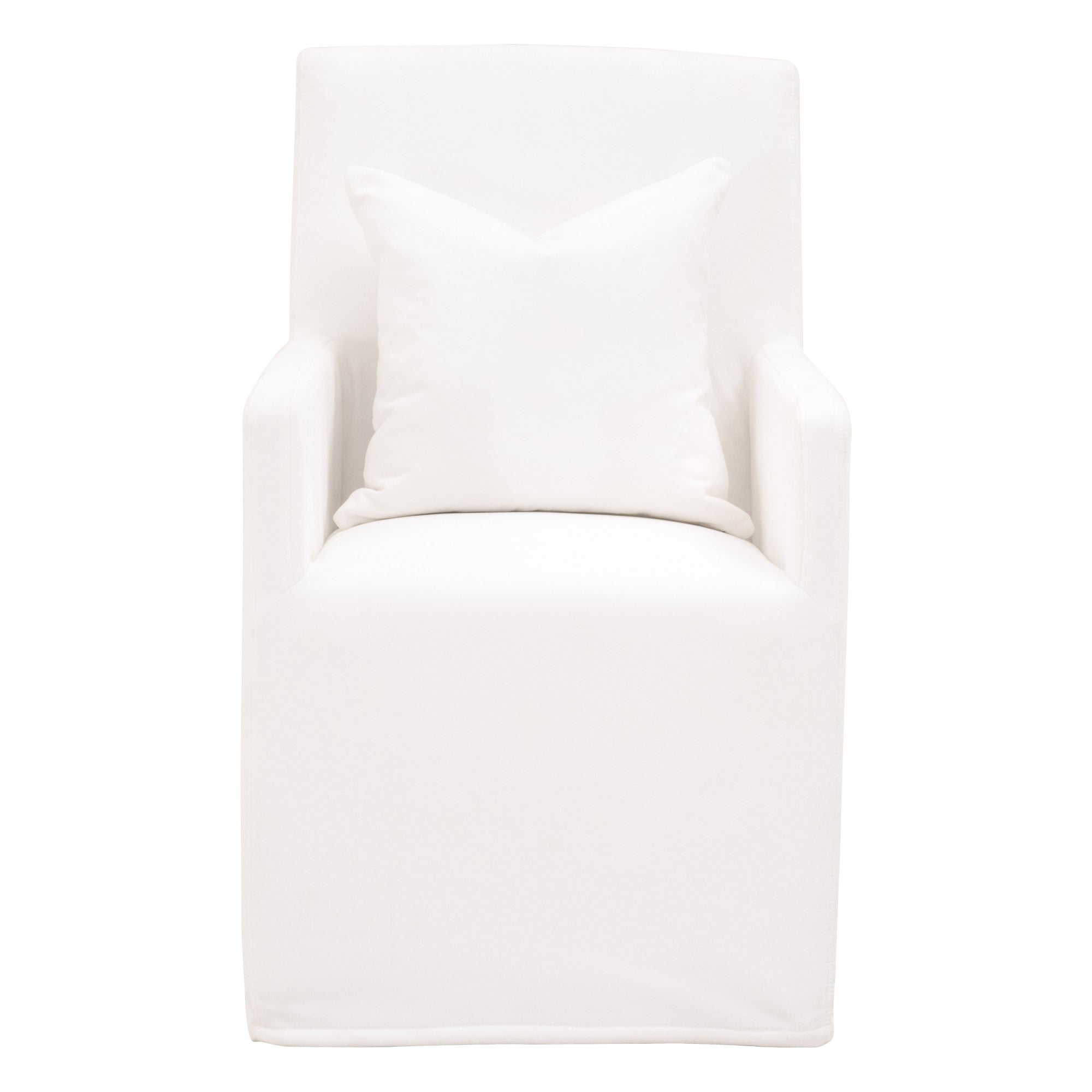 Essentials For Living Shelter Slipcover Arm Chair in white with removable slipcover and down lumbar pillow