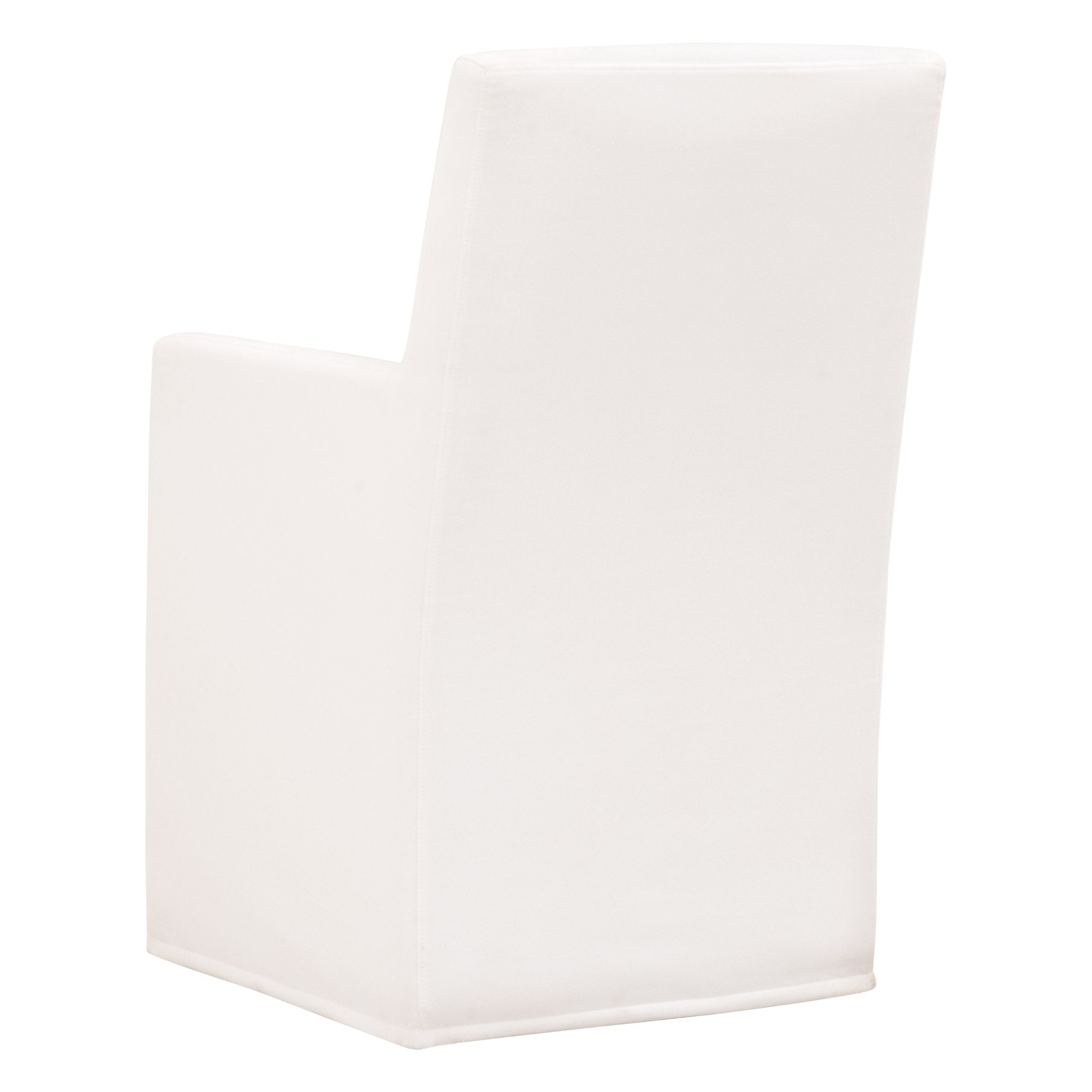 Essentials For Living white Shelter Slipcover Arm Chair with casters and tailored fabric slipcover shown from back angle