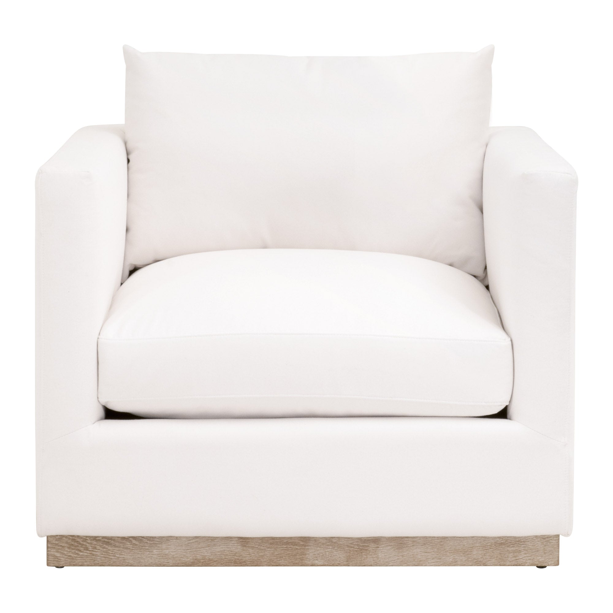 Siena Plinth Base Sofa Chair in ivory LiveSmart fabric with natural gray oak base by Essentials For Living