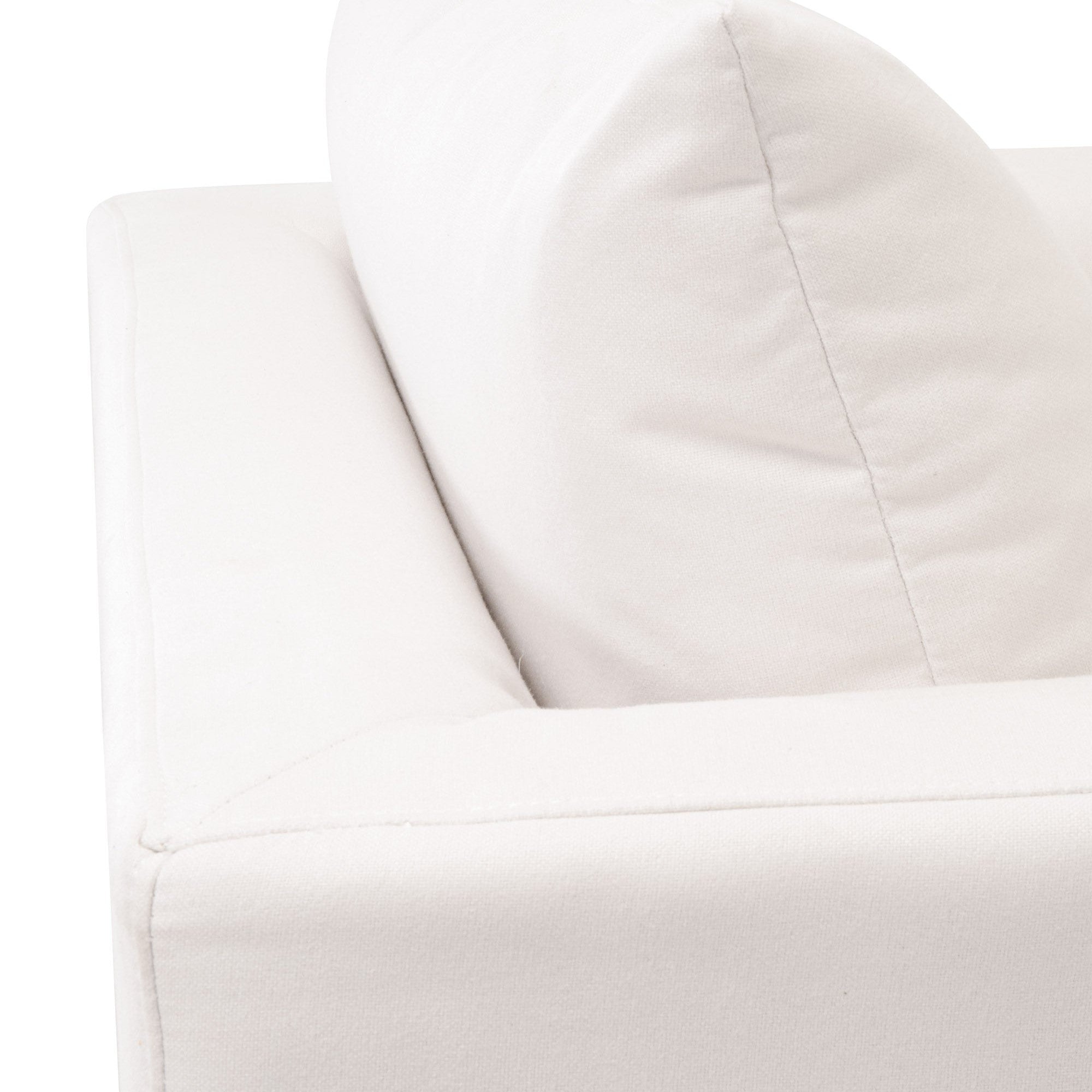 Close-up of Essentials for Living Siena Sofa Chair in ivory fabric with plush cushions and smooth armrest detail