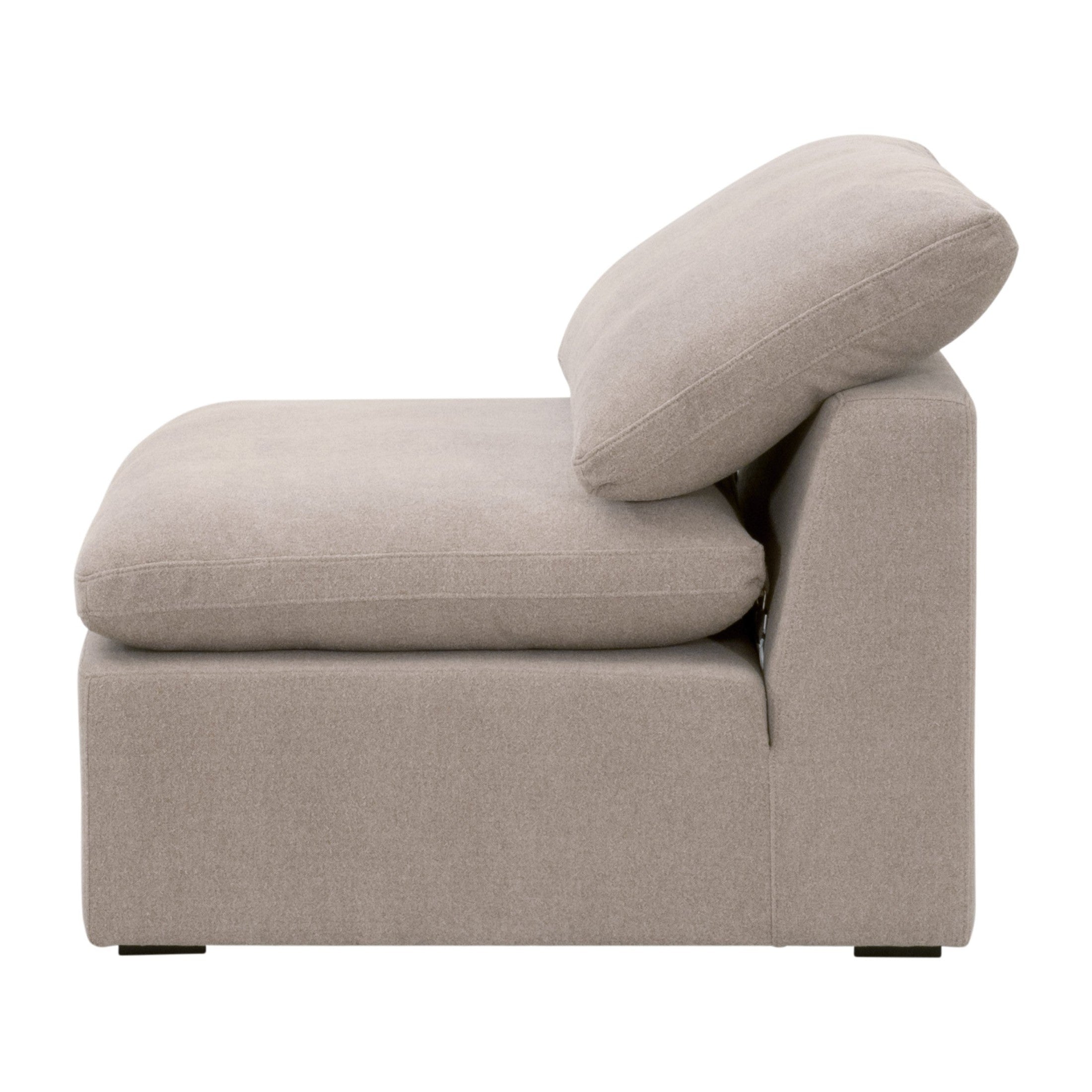 Side view of Essentials For Living Sky Modular Armless Chair in soft neutral fabric with plush cushions