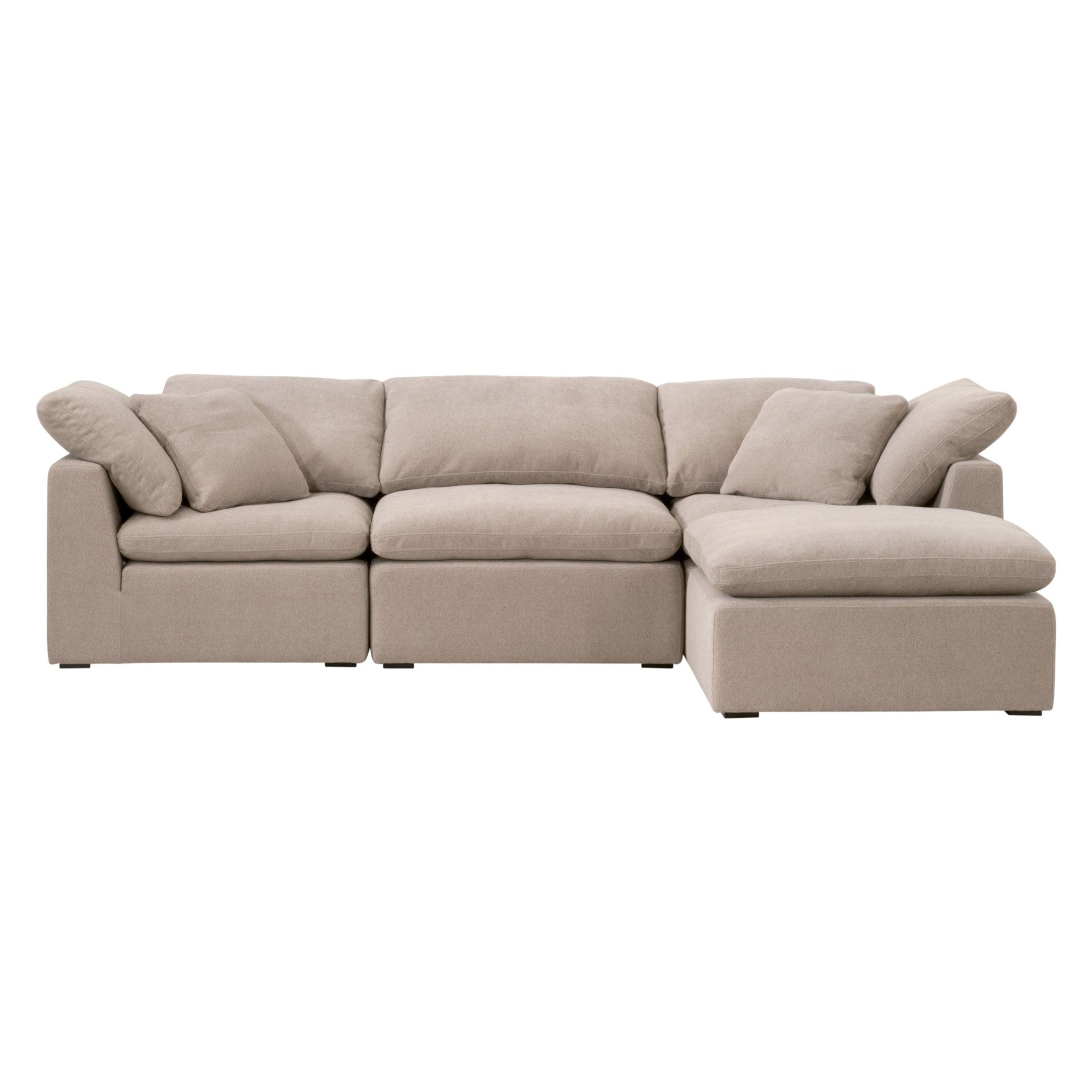 Beige modular sectional sofa with plush cushions and low-profile design for comfortable modern living spaces