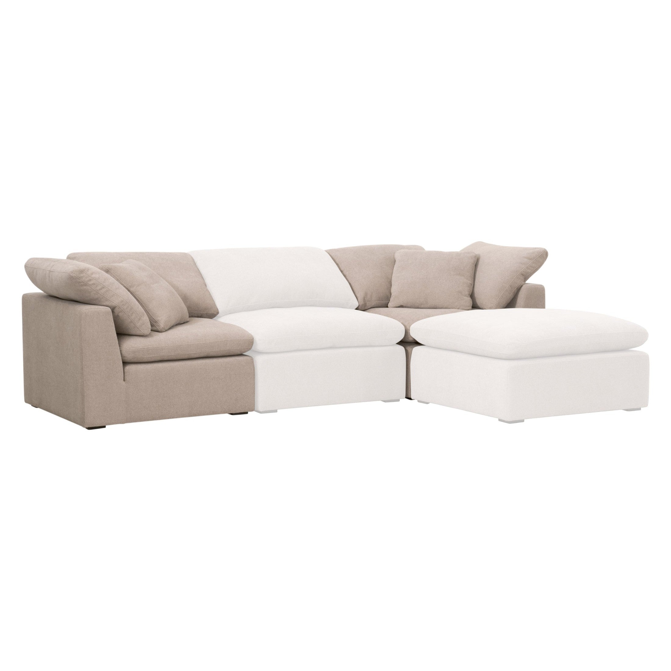 Essentials for Living Sky Modular Corner Chair in beige and white with plush cushions and espresso wood feet
