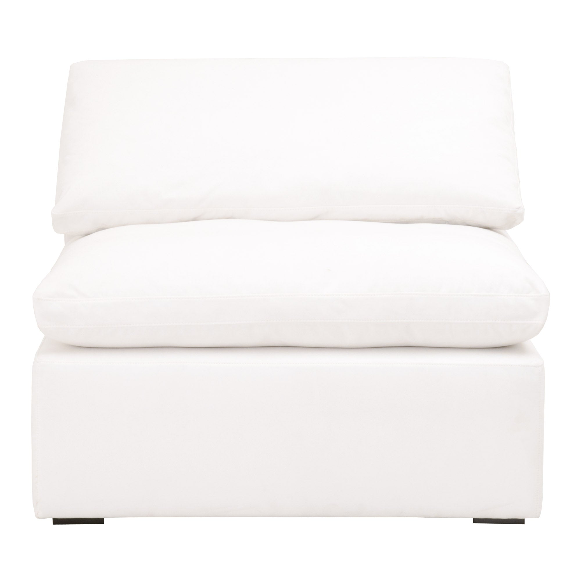 Essentials for Living Sky Modular Armless Chair in white LiveSmart fabric with plush reversible cushions and birch wood feet