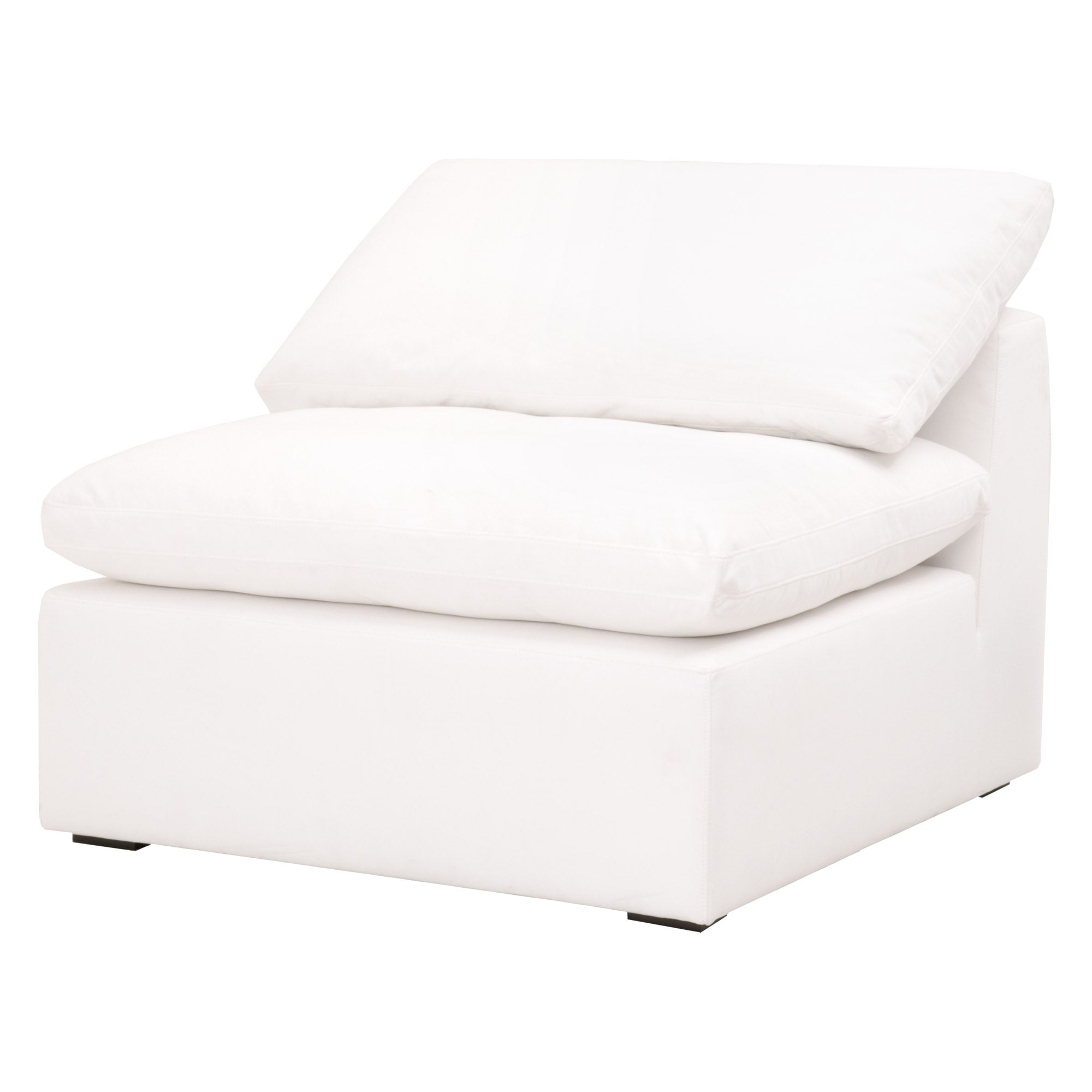 Essentials for Living Sky Modular Armless Chair in white with plush cushions and espresso wood feet for versatile comfort and style