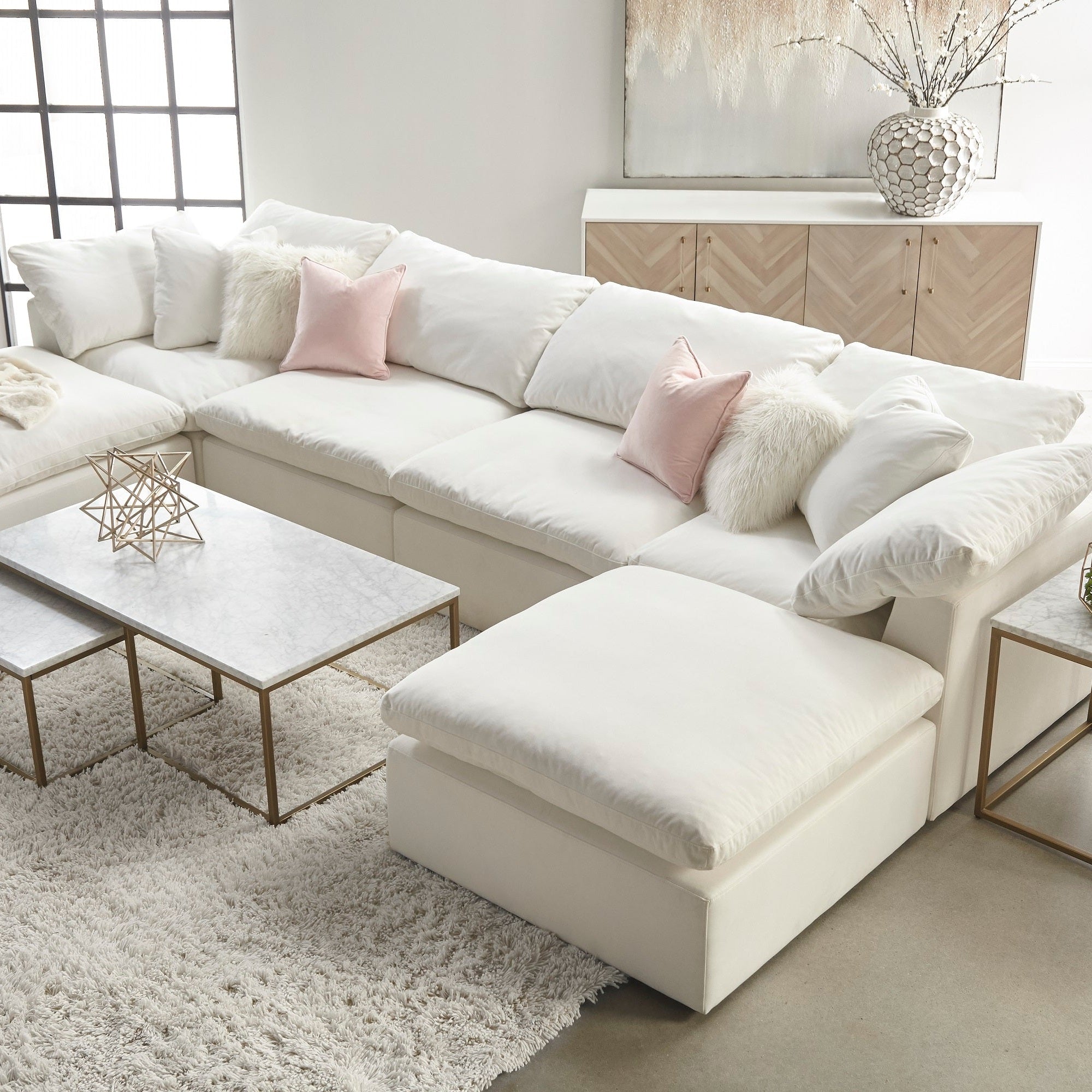 White Sky Modular Armless Chair by Essentials For Living with plush cushions and espresso-finished birch wood feet