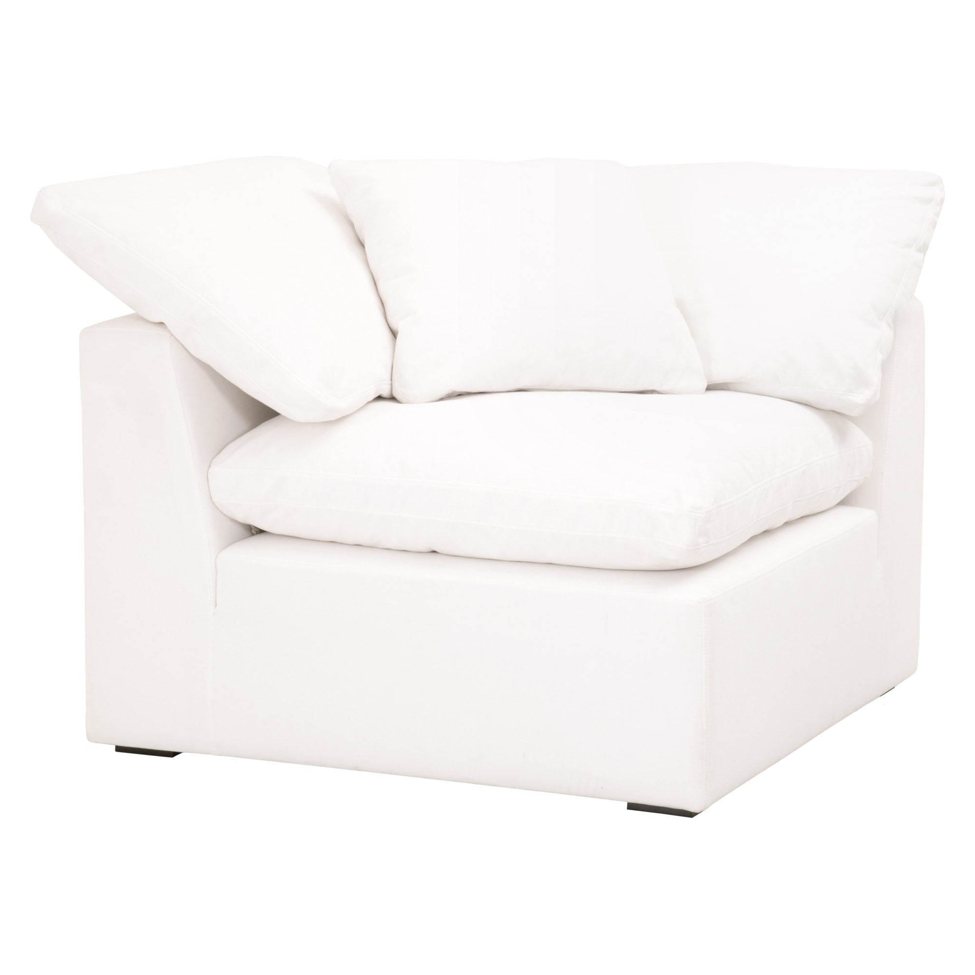Essentials For Living Sky Modular Corner Chair in white LiveSmart fabric with plush cushions and espresso wood feet