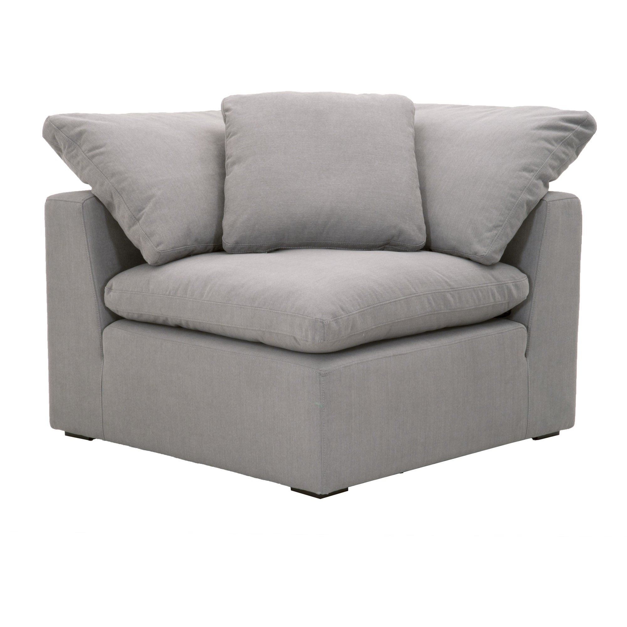 Essentials for Living Sky Modular Corner Chair in soft gray fabric with plush cushions and supportive design
