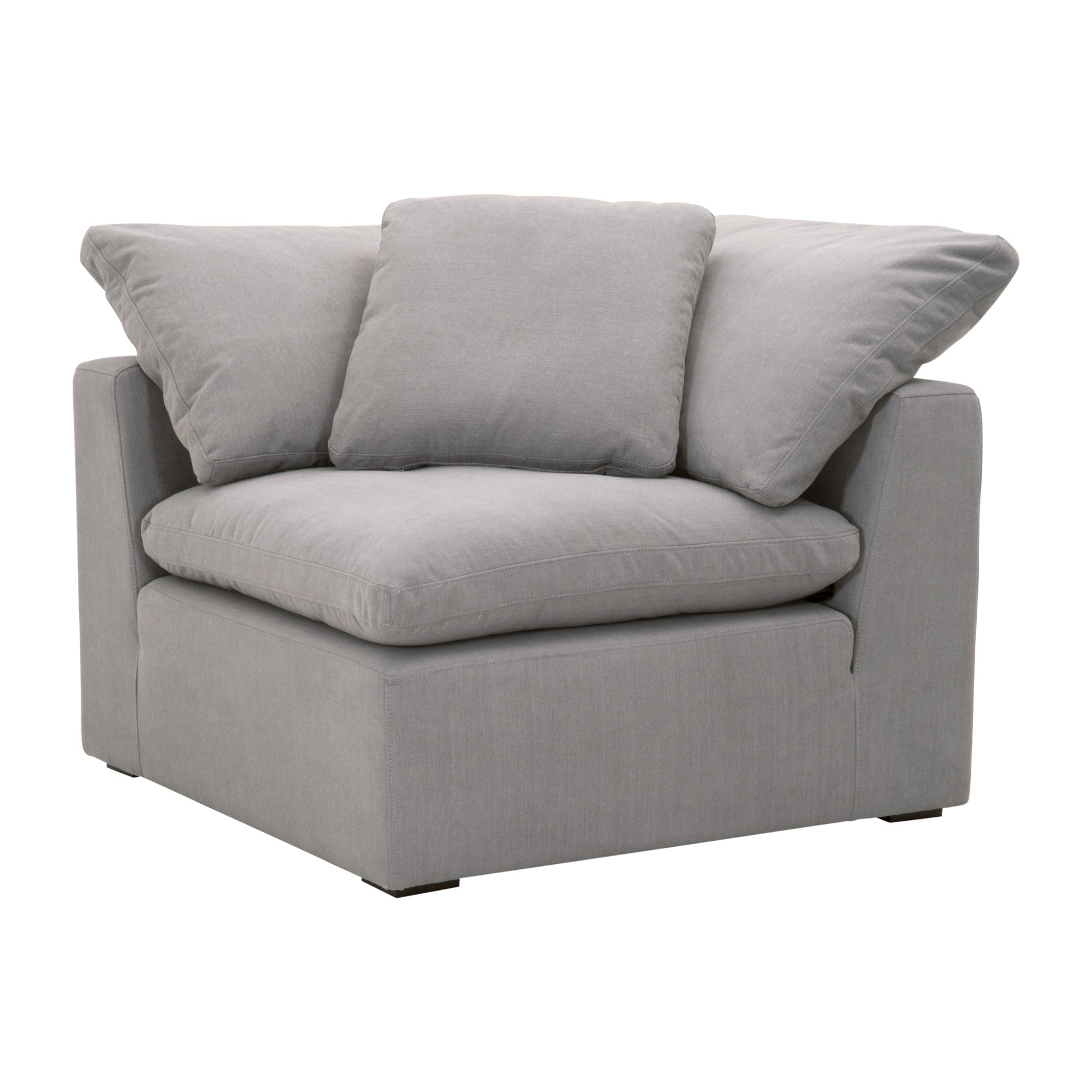Essentials For Living Sky Modular Corner Chair in soft grey fabric with plush cushions and clean, modern design