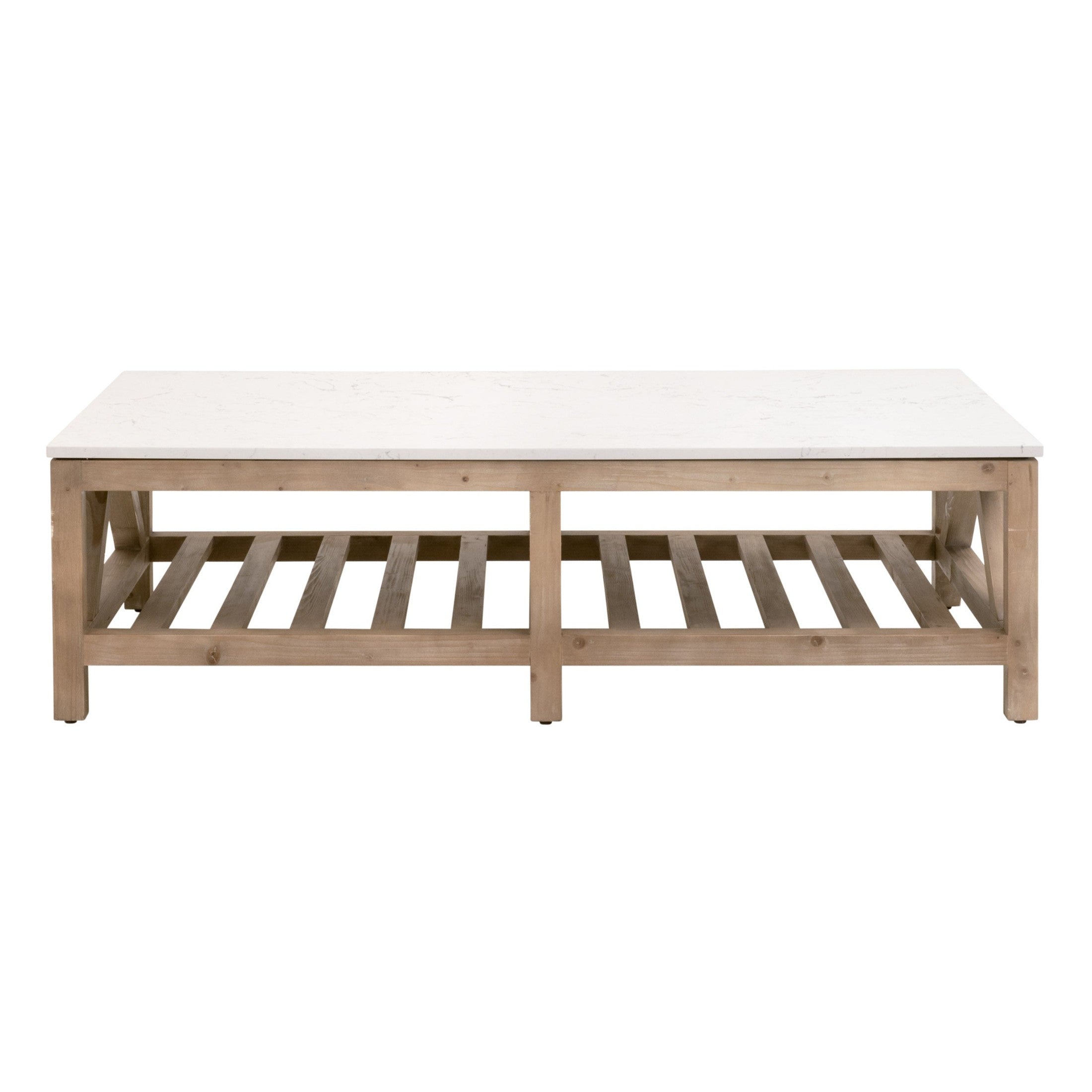 Spruce Coffee Table by Essentials For Living with solid quartz top and smoke gray reclaimed pine wood base