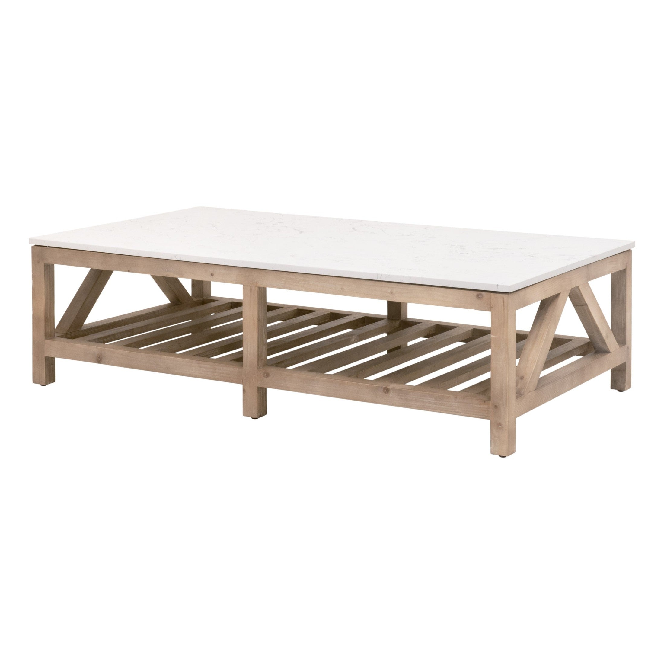 Spruce Coffee Table by Essentials for Living with quartz top and reclaimed wood base in farmhouse style design