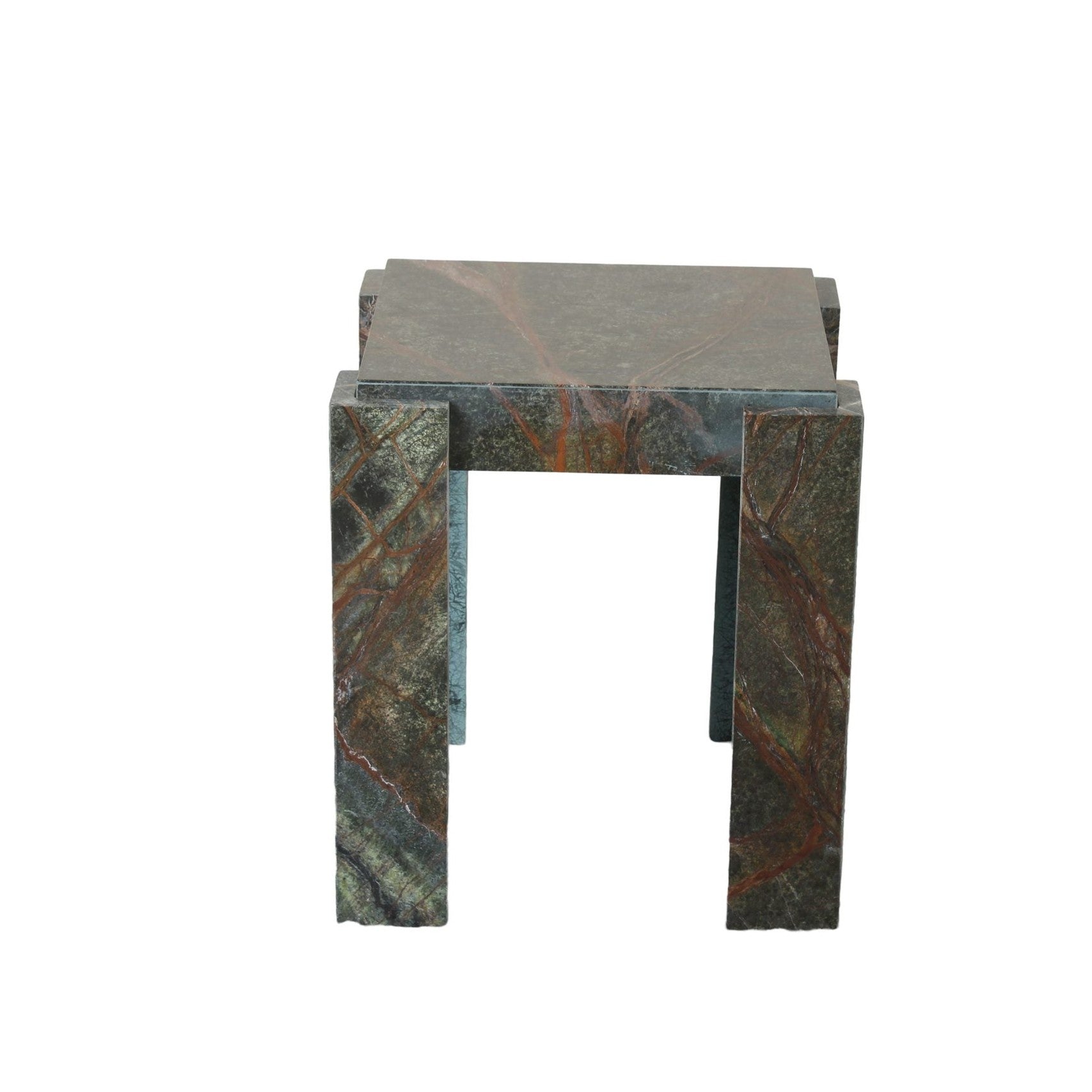 St Barths Side Table in green rainforest marble with unique veining and slim rectangular shape by GO HOME