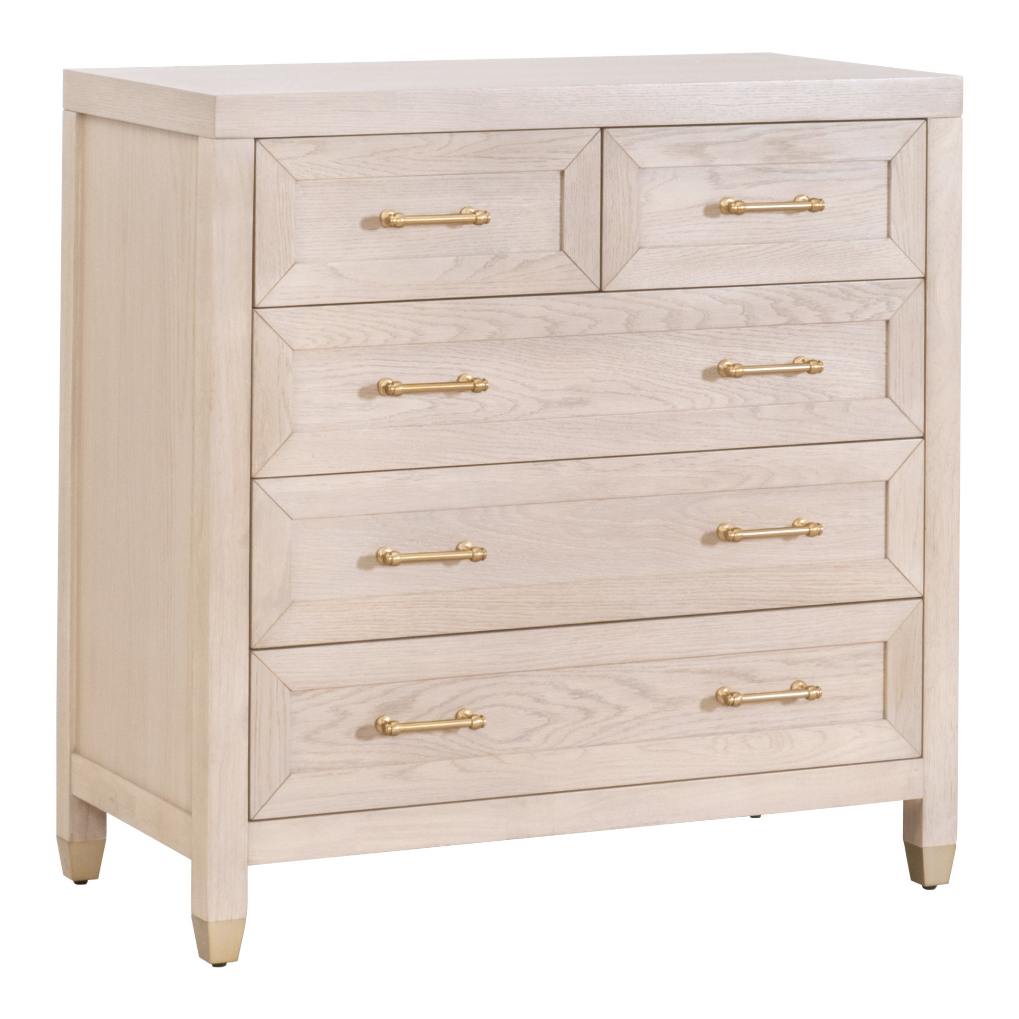 Stella 5-Drawer High Chest by Essentials For Living with matte finish and brass handles in a compact design