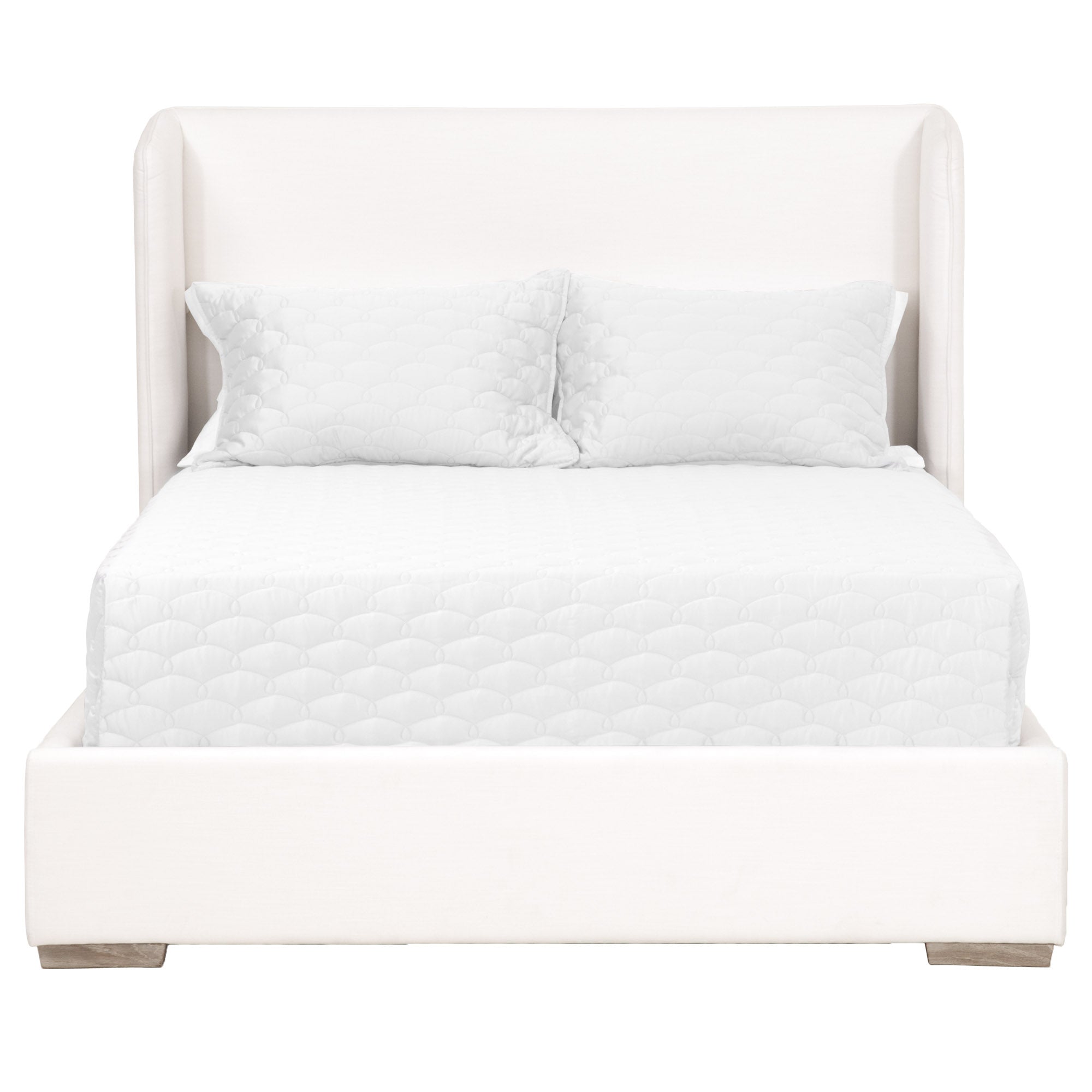 Essentials for Living Stewart King Bed with slanted wingback headboard and soft LiveSmart Peyton-Pearl upholstery in neutral tones