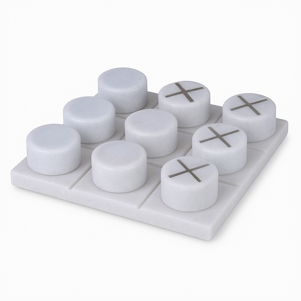 Sunday Funday Tic Tac Toe set in white and gold marble with elegant tabletop design