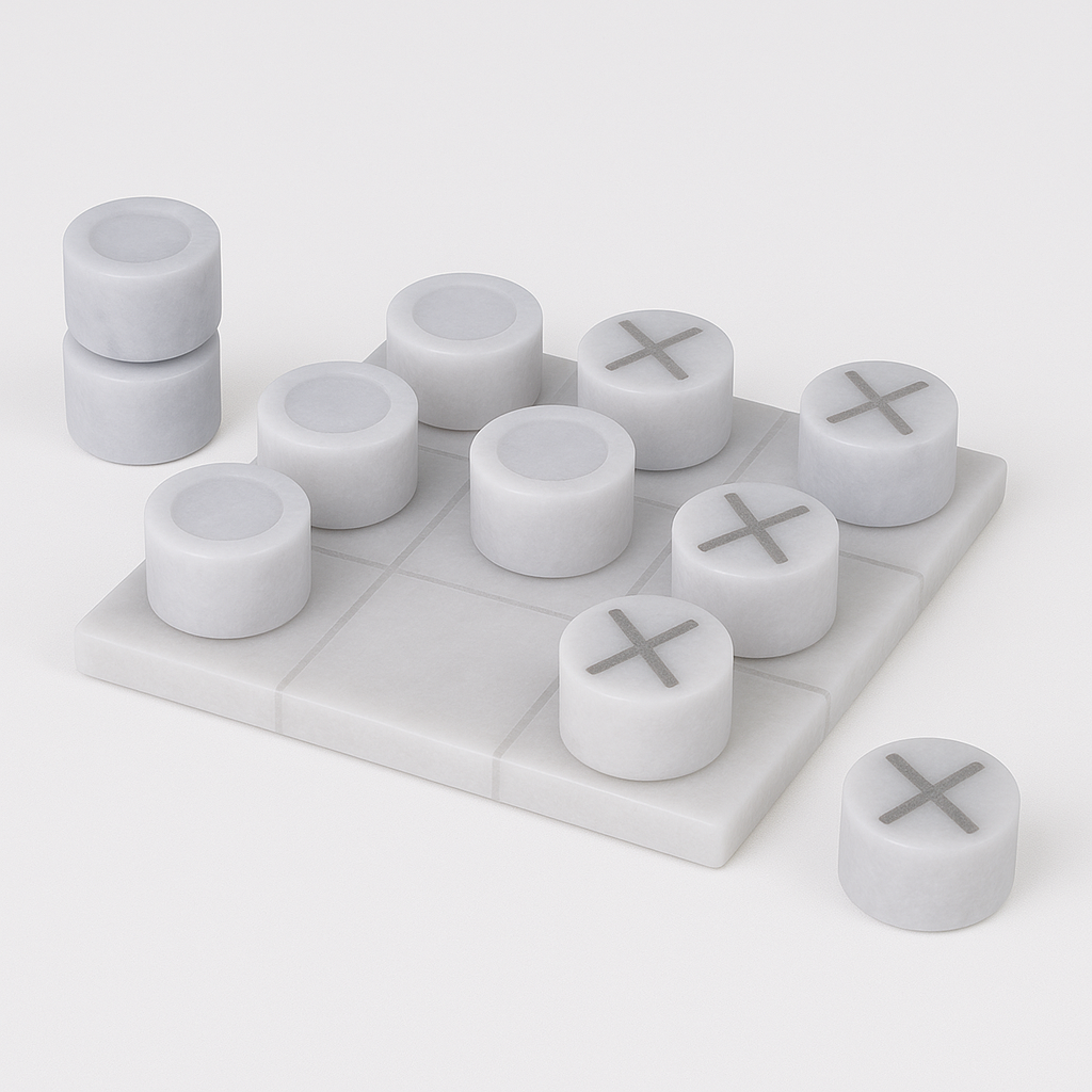 Sunday Funday Tic Tac Toe set in white and gold marble with elegant tabletop design