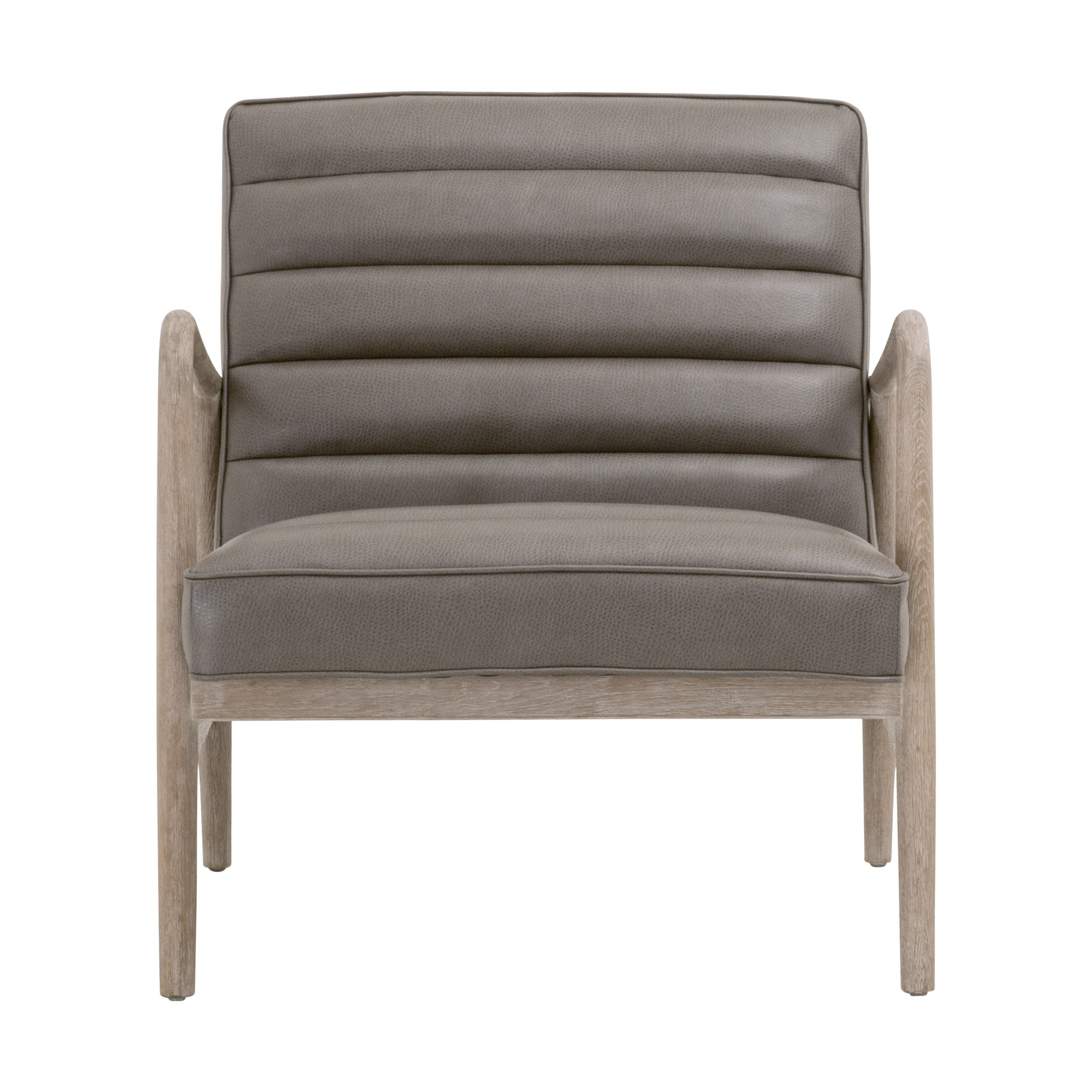 Essentials For Living Tahoe Club Chair in gray synthetic leather with natural gray oak frame and horizontal tufting