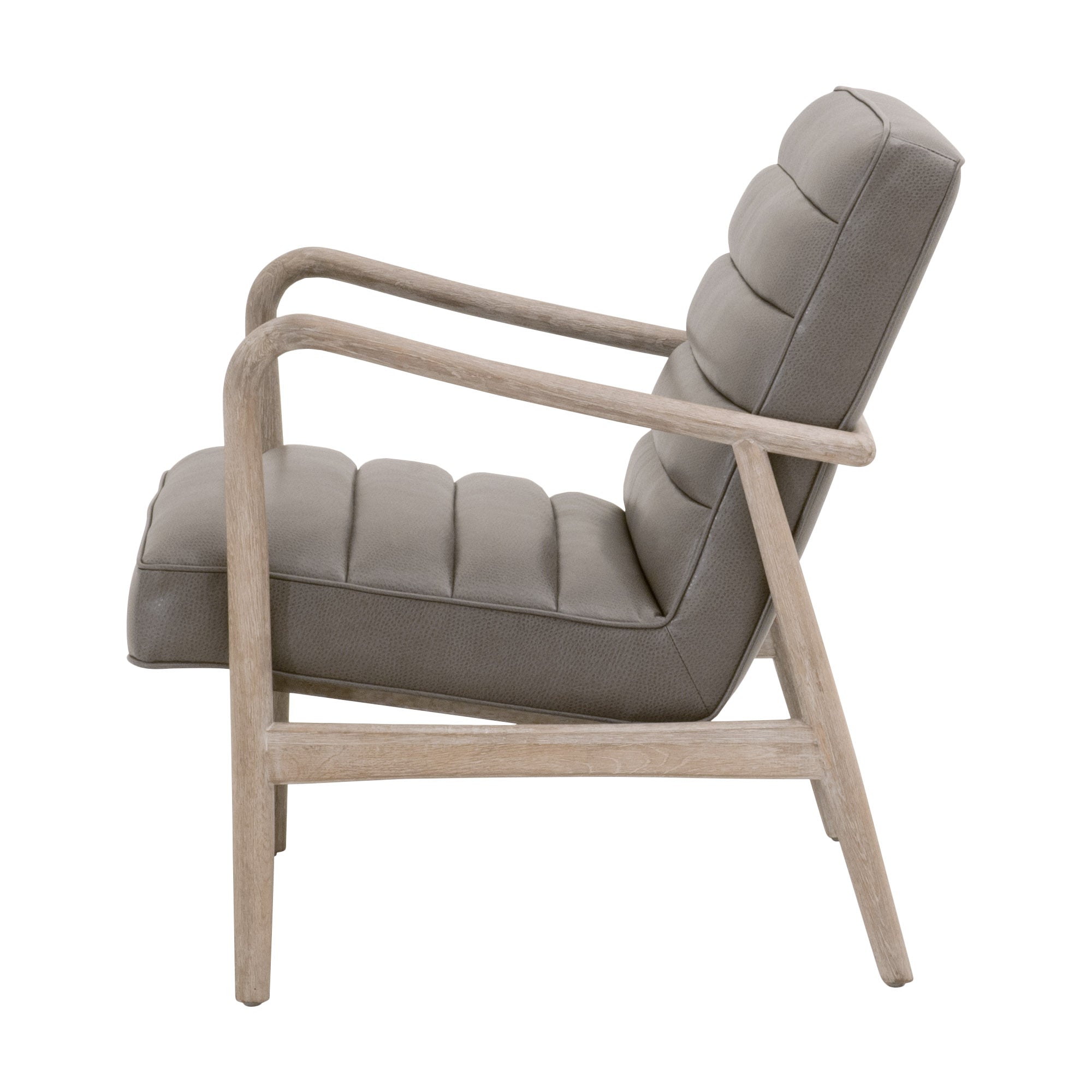 Side view of Essentials for Living Tahoe Club Chair with gray synthetic leather and natural oak frame
