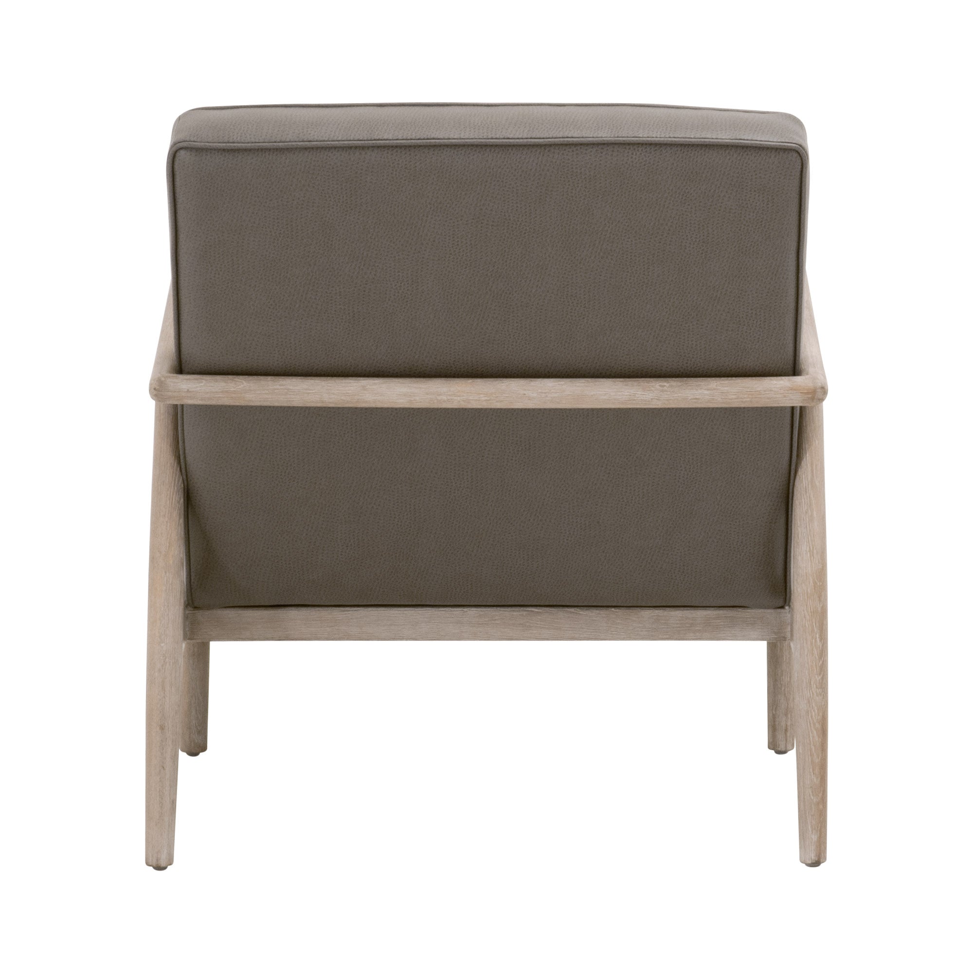 Back view of Tahoe Club Chair with gray synthetic leather upholstery and natural gray oak frame by Essentials For Living