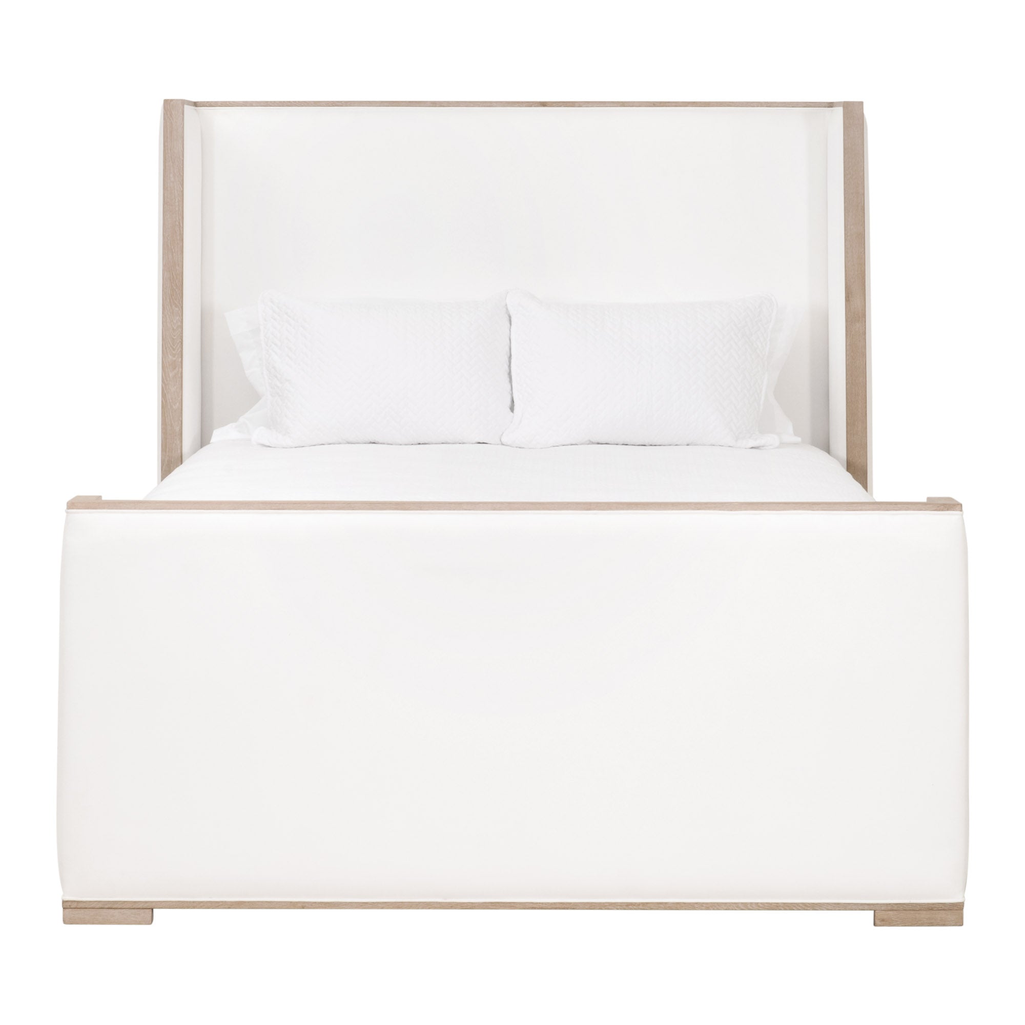 Tailor Shelter Standard King Bed by Essentials For Living with white upholstery and natural gray oak frame