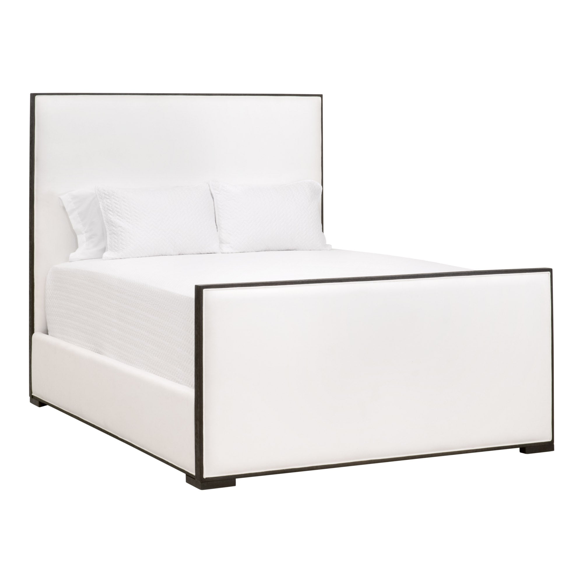 Tailor Queen Bed by Essentials for Living with white Peyton-Pearl upholstery and matte brown oak frame