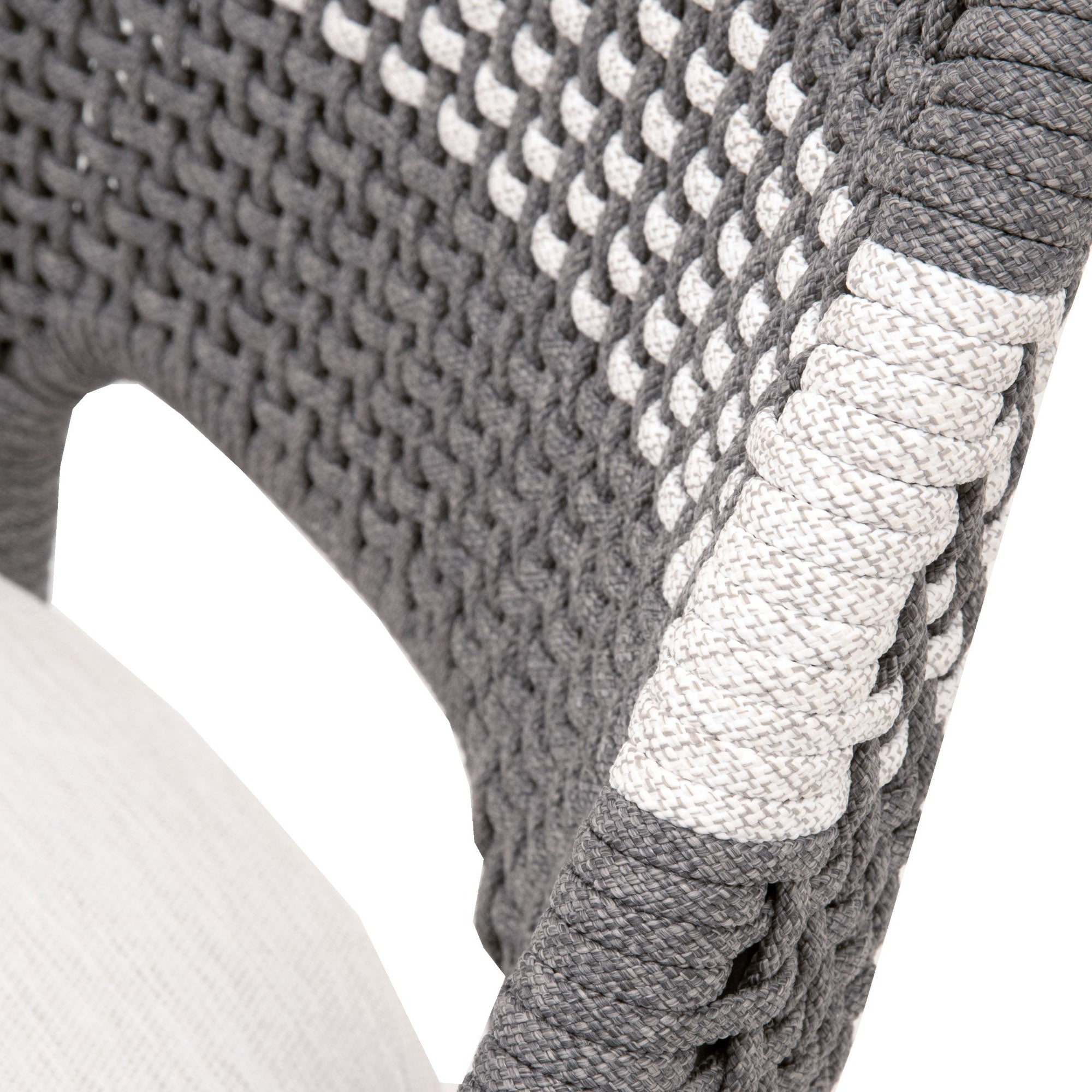 Close-up of taupe and white interwoven rope detail on Essentials for Living Tapestry Barstool backrest