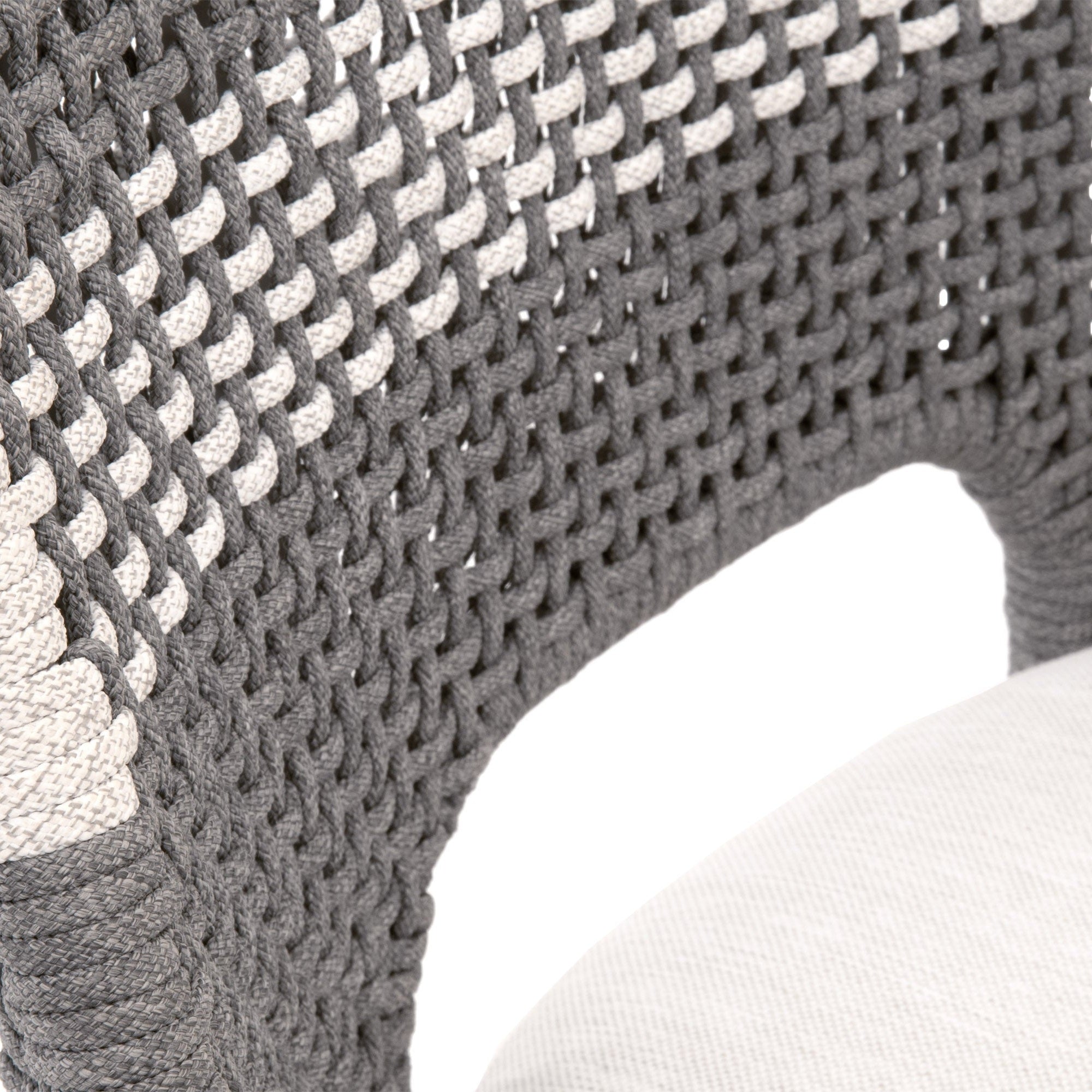 Close-up of taupe and white woven rope detail on Essentials For Living Tapestry Counter Stool seat back.