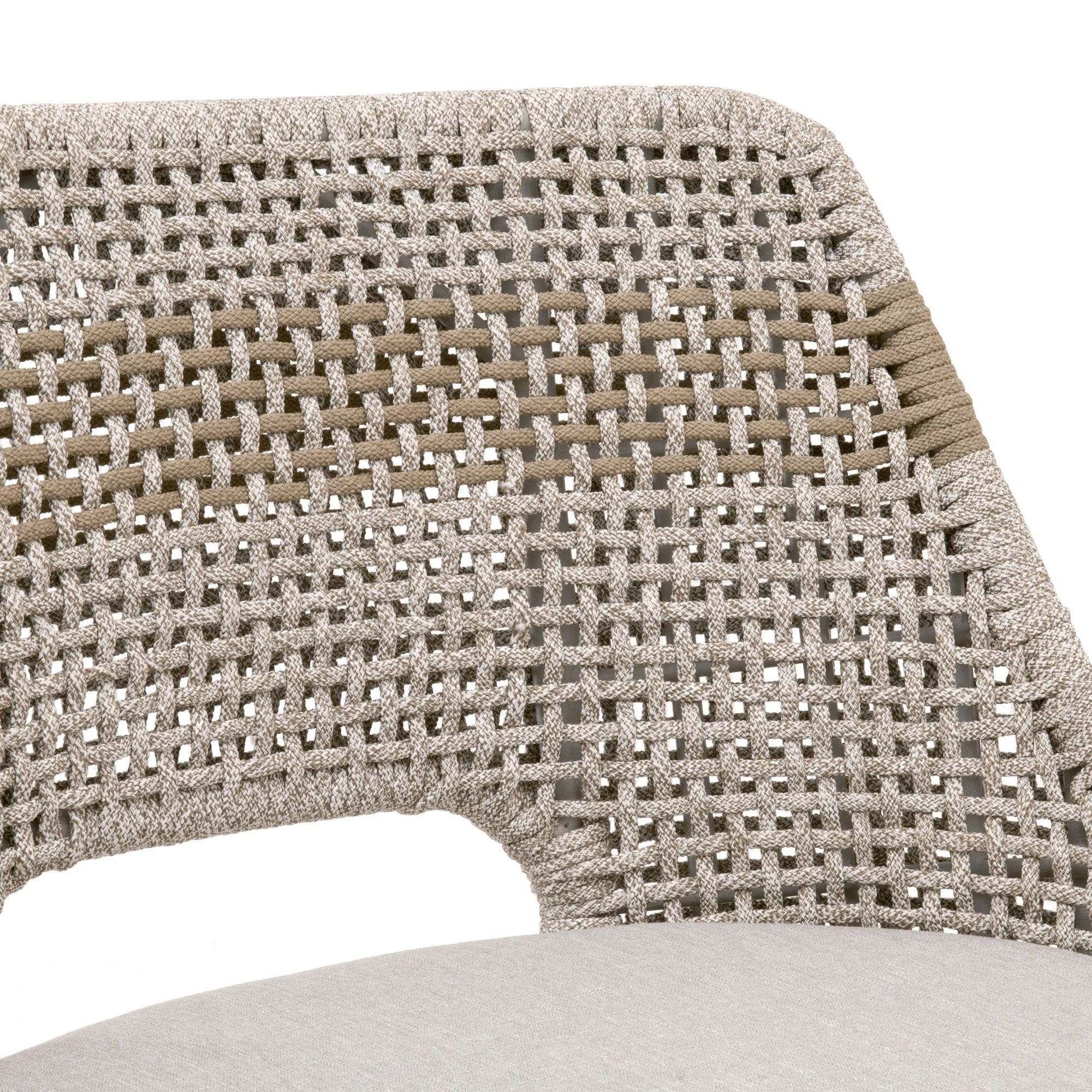 Close-up of Tapestry Barstool woven taupe and white rope back by Essentials For Living with pumice cushion seating