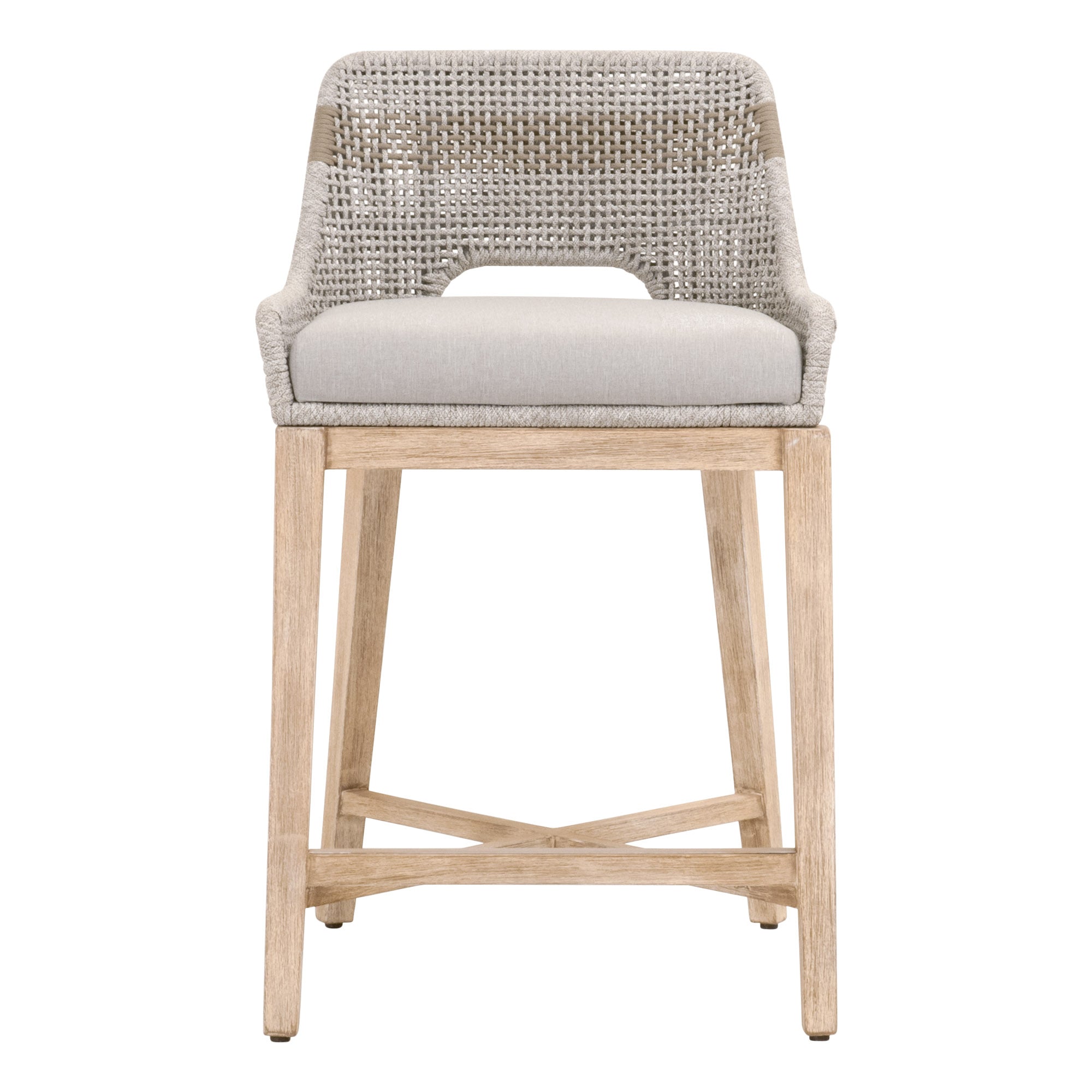 Tapestry Counter Stool by Essentials for Living with taupe and white woven rope seat and natural gray mahogany wood frame