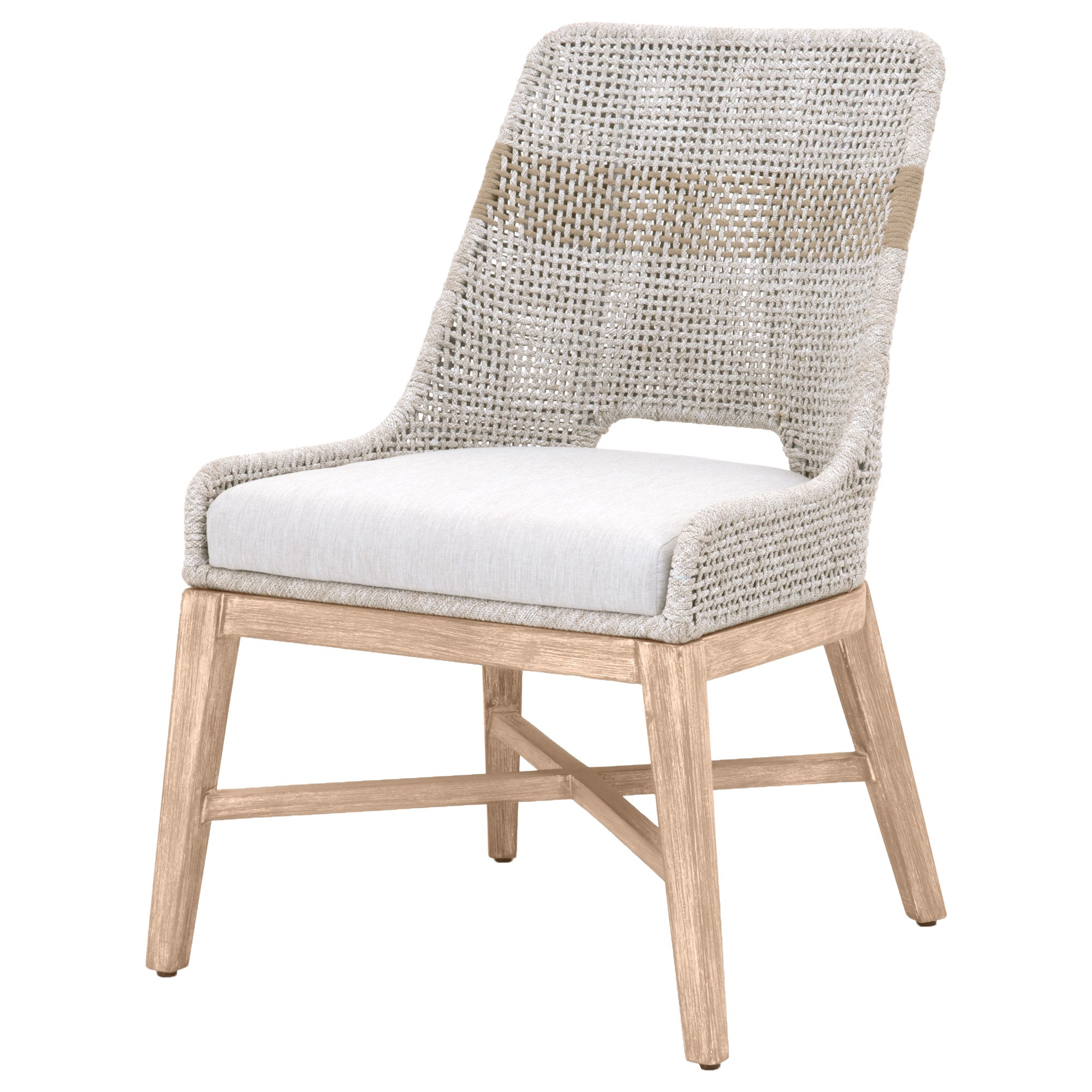 Essentials for Living woven tapestry dining chair with pumice cushion and natural gray distressed mahogany legs