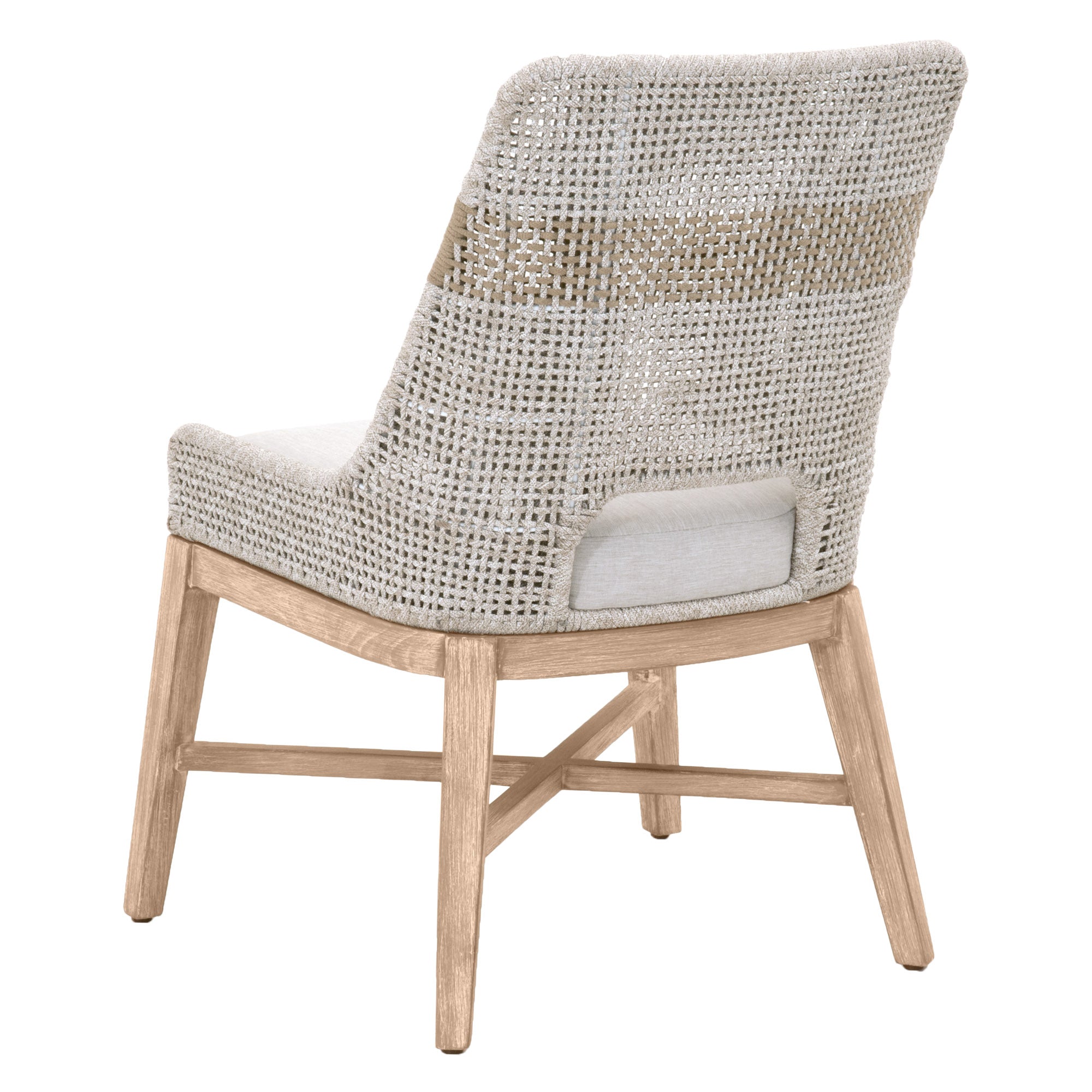 Essentials For Living Tapestry Dining Chair with woven taupe and white back and natural wood legs