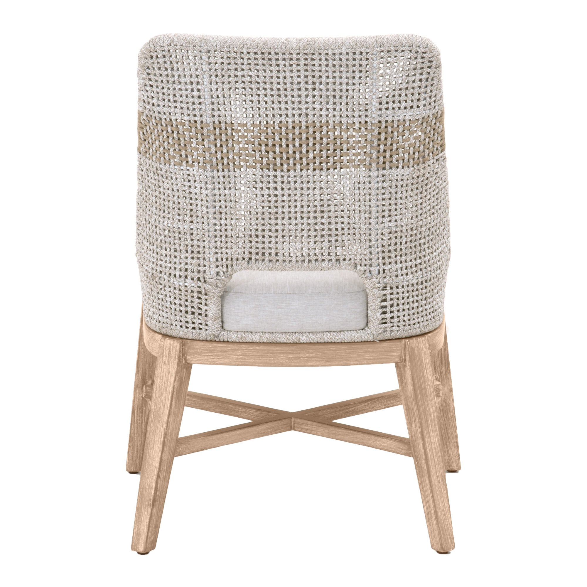Essentials for Living tapestry dining chair with woven back, pumice cushion, mahogany legs, and X-stretcher base design
