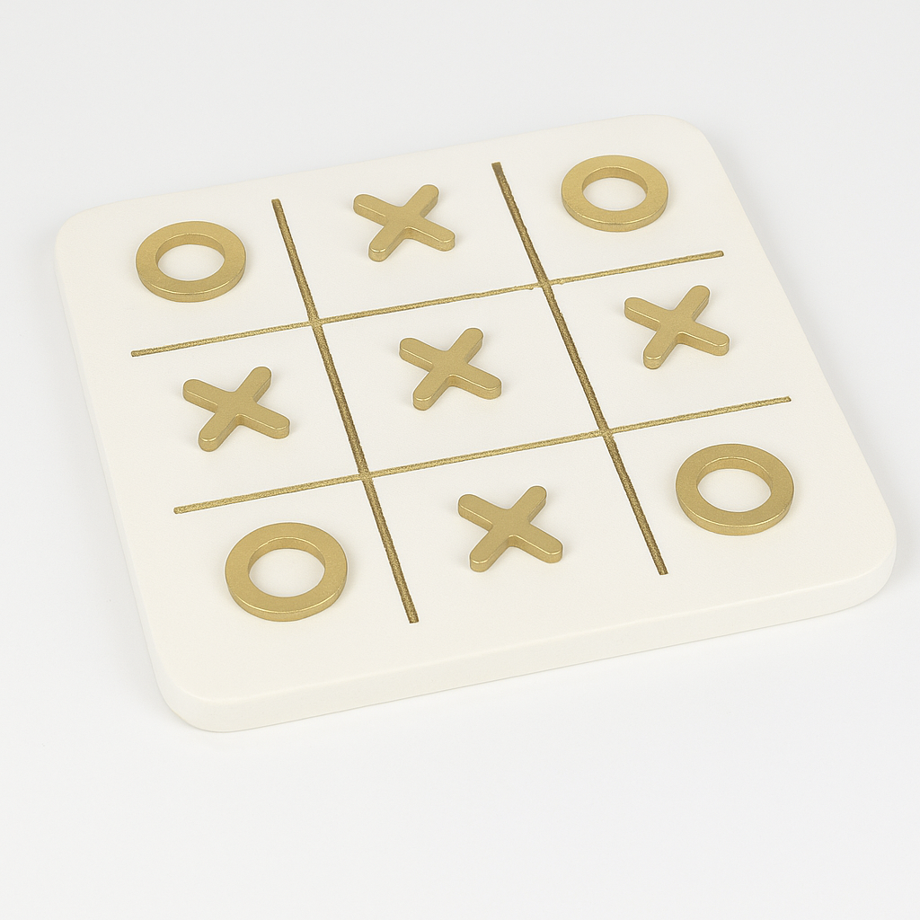 Tilda Tic Tac Toe set in ivory resin and metal, 13-inch tabletop game