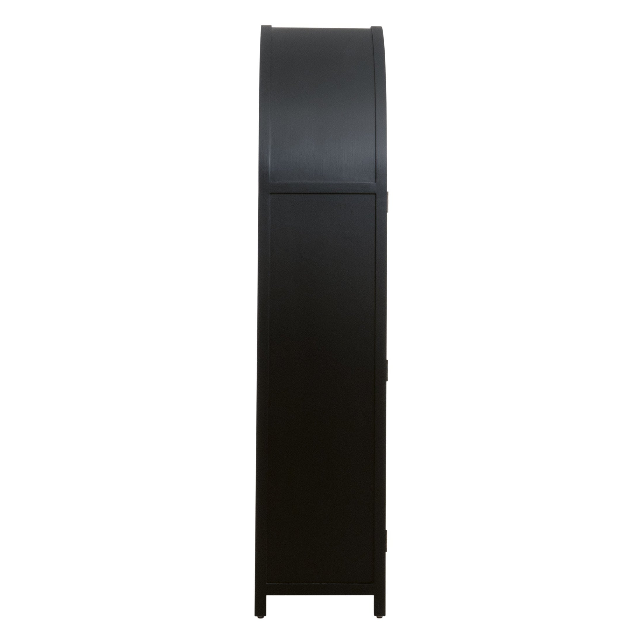 Side view of Essentials For Living Toulouse Display Cabinet with black birch frame and arched top design