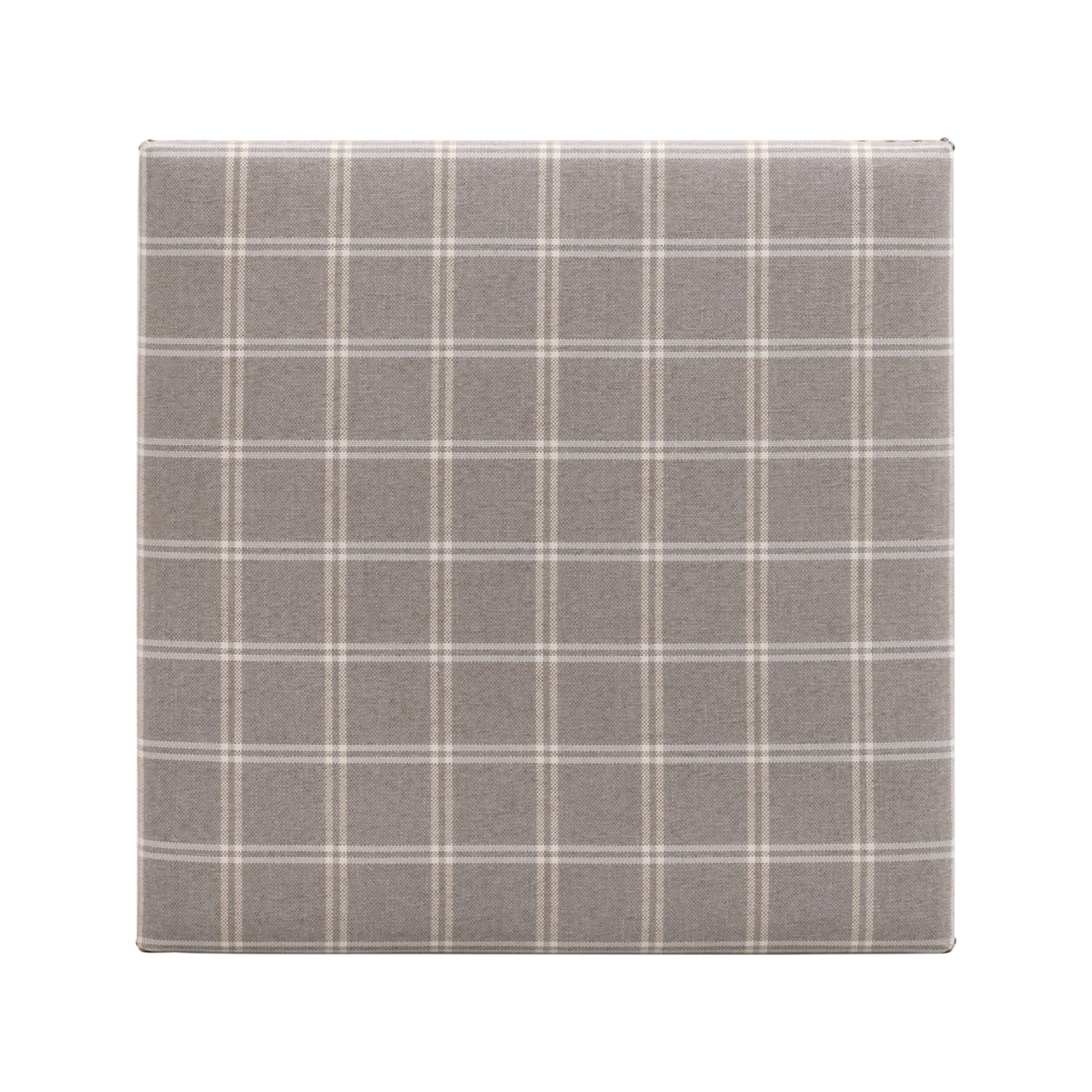 Square upholstered coffee table top in gray and white plaid fabric by Essentials For Living