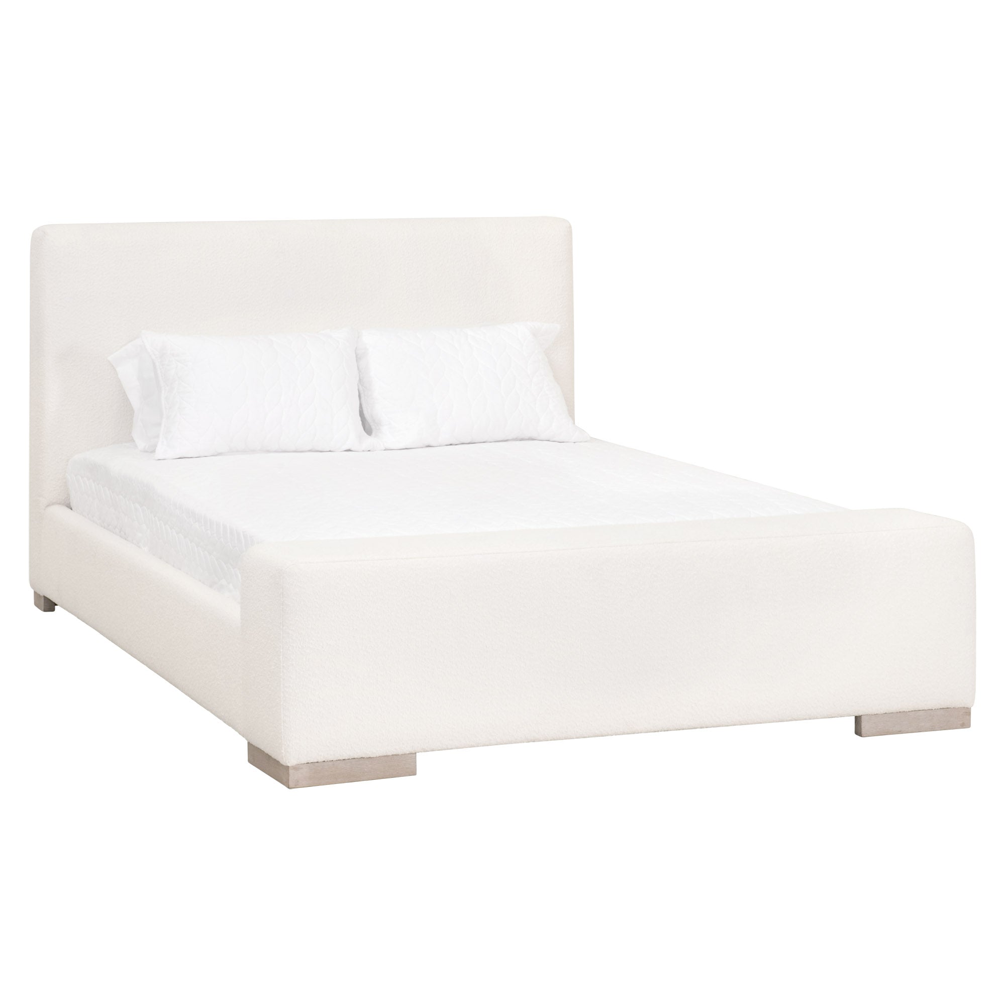 Essentials for Living Warren Queen Bed with upholstered white boucle fabric and clean modern design