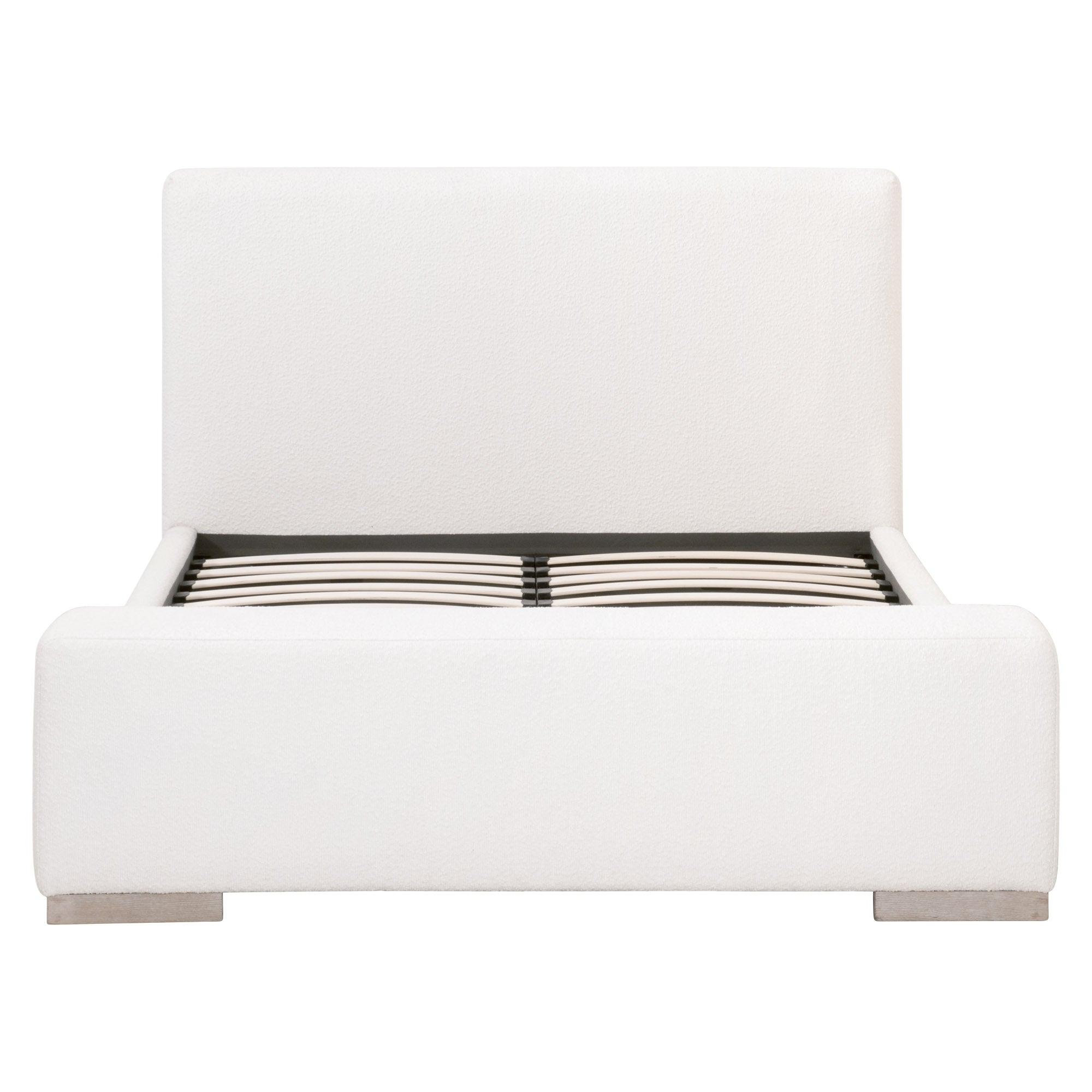 Warren Queen Bed by Essentials for Living with white upholstered frame and solid oak legs in natural gray finish