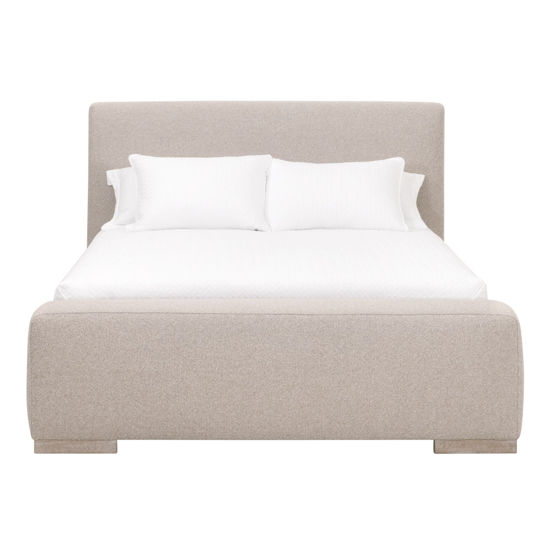 Essentials for Living Warren Standard King Bed in snow white boucle fabric with sleek design and oak legs