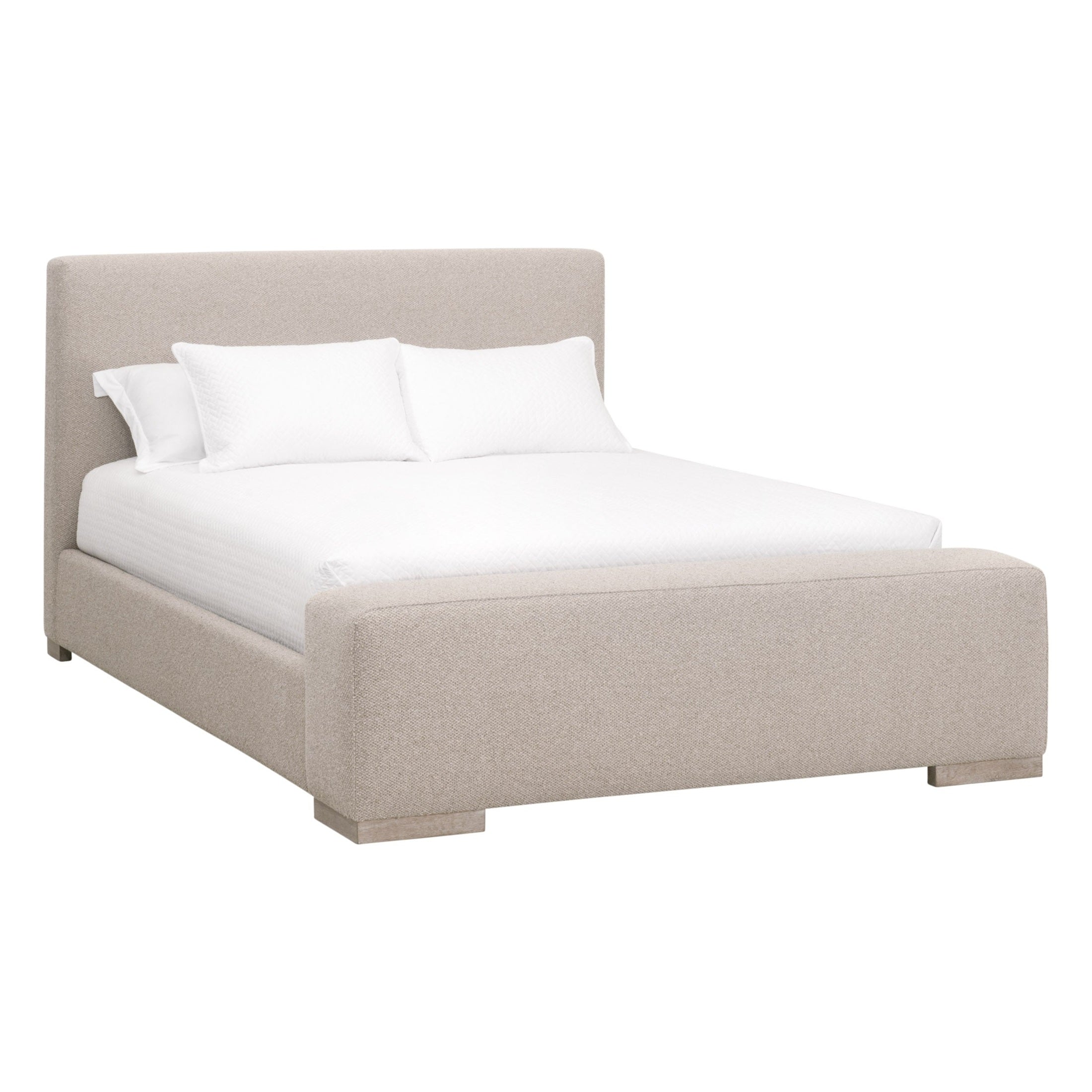 Essentials For Living Warren Queen Bed with upholstered frame in light boucle fabric and solid wood legs in gray finish