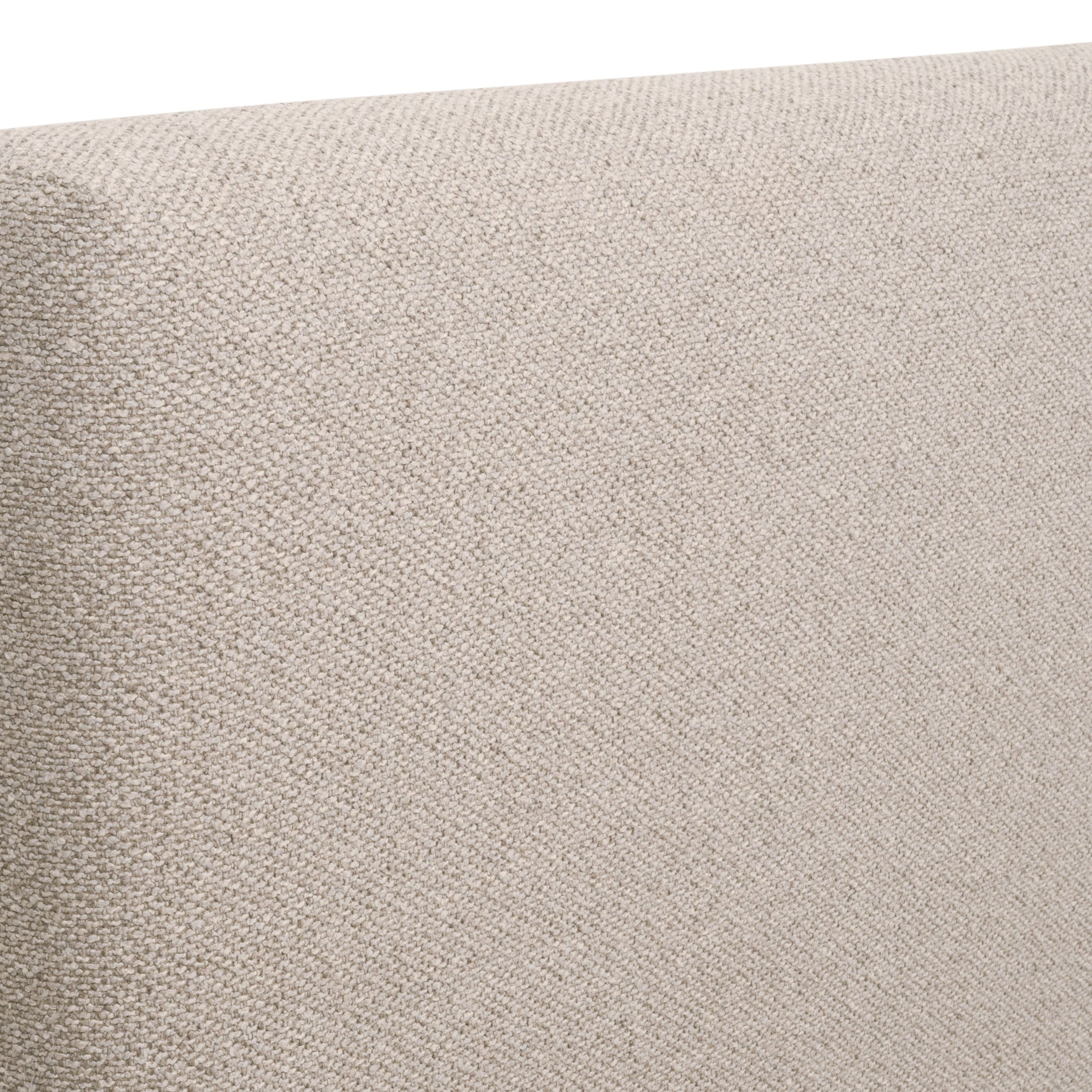 Close-up of the textured snow white LiveSmart boucle fabric upholstery on the Warren Queen Bed by Essentials For Living