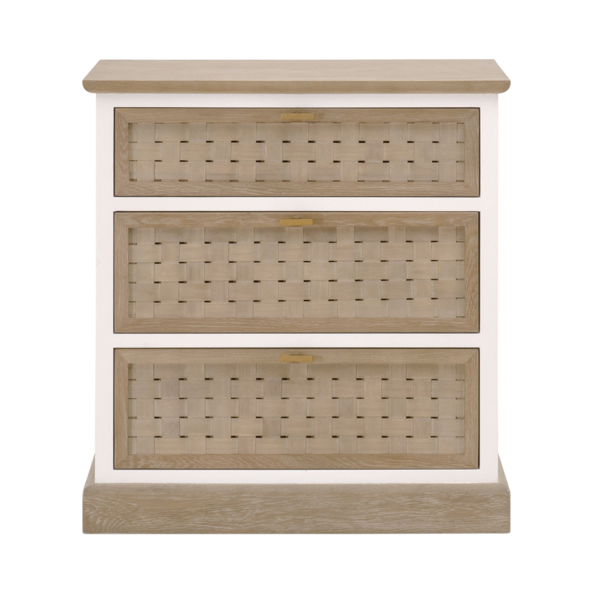 Essentials for Living Weave Entry Cabinet with three basket weave drawers in natural oak and white finish