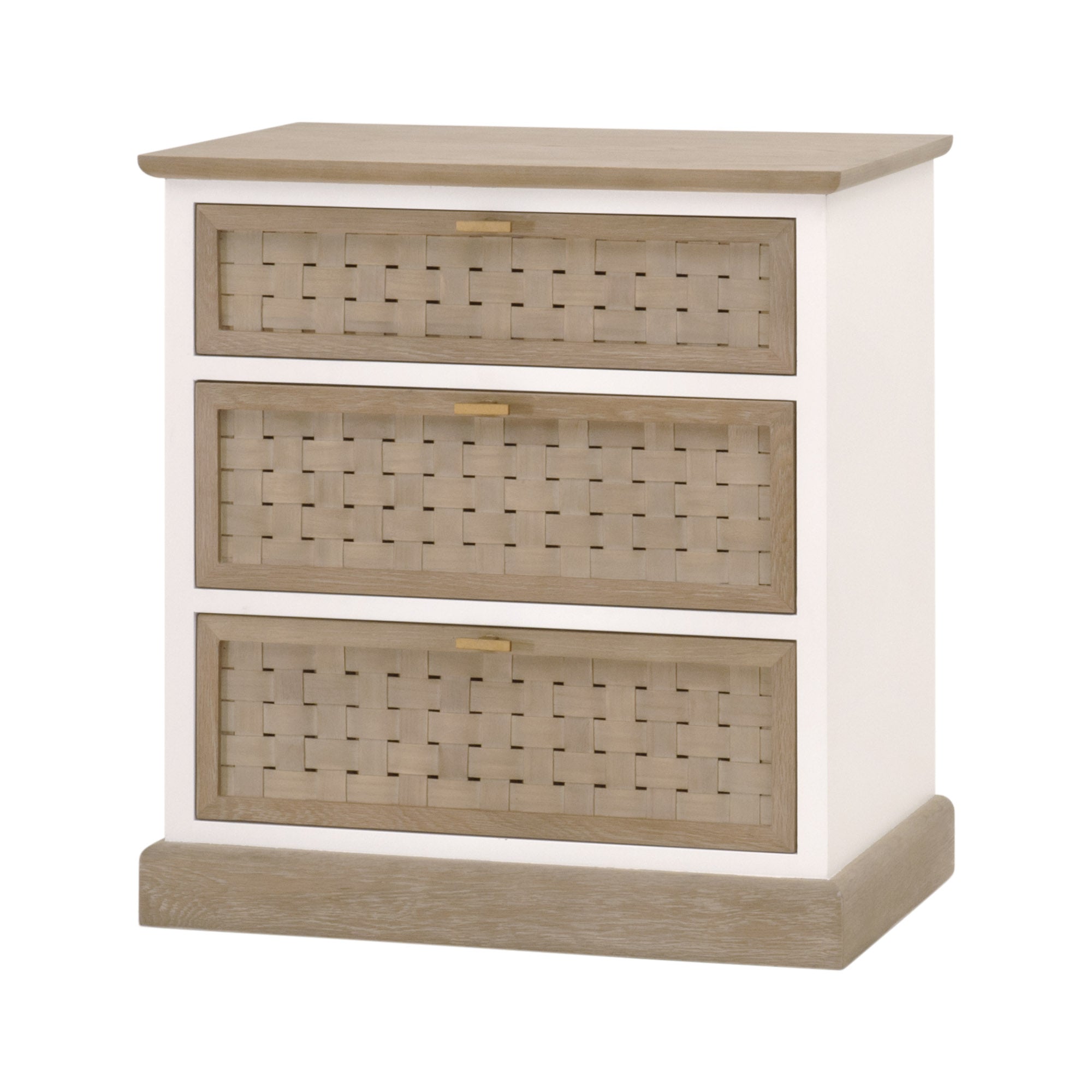 Weave Entry Cabinet by Essentials For Living with three basket weave drawers in smoke gray and white oak finish