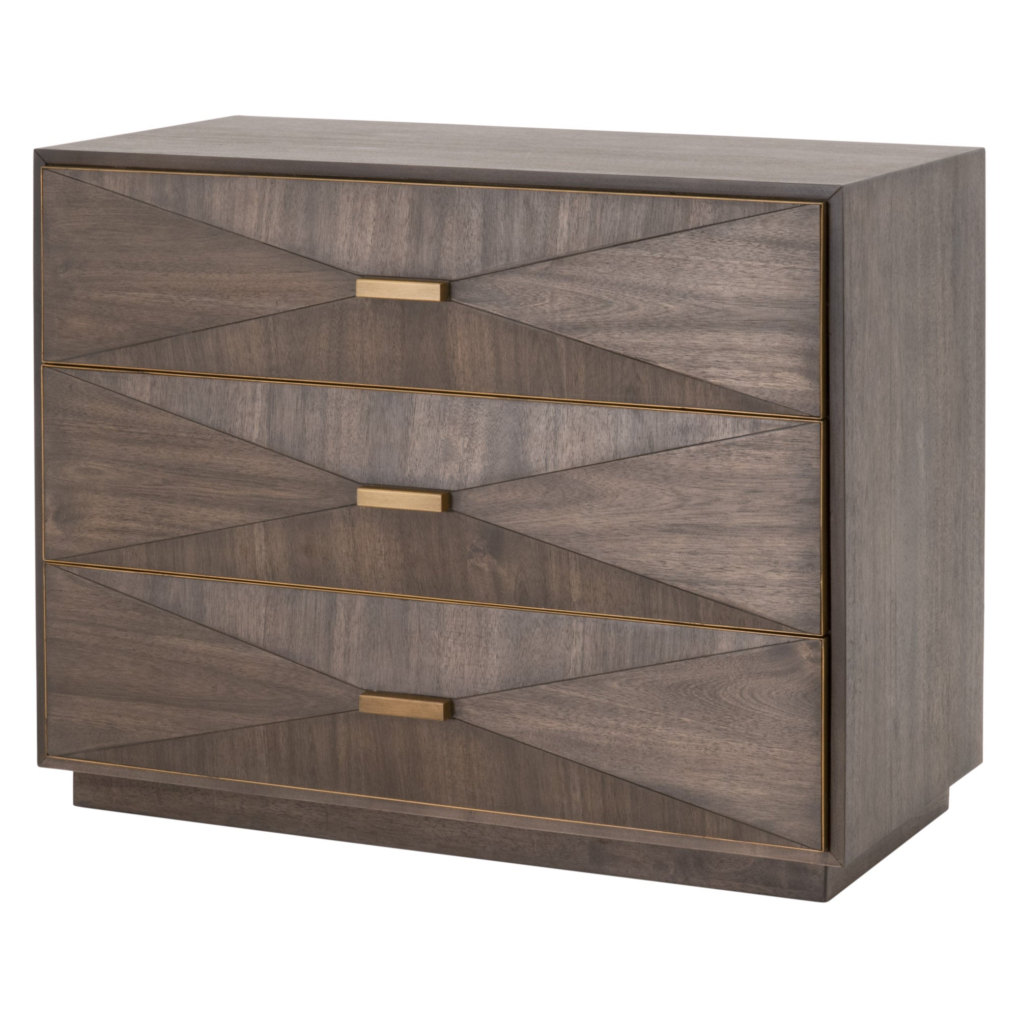 Wynn 3-drawer nightstand by Essentials For Living with burnished brown acacia veneer and brushed gold accents